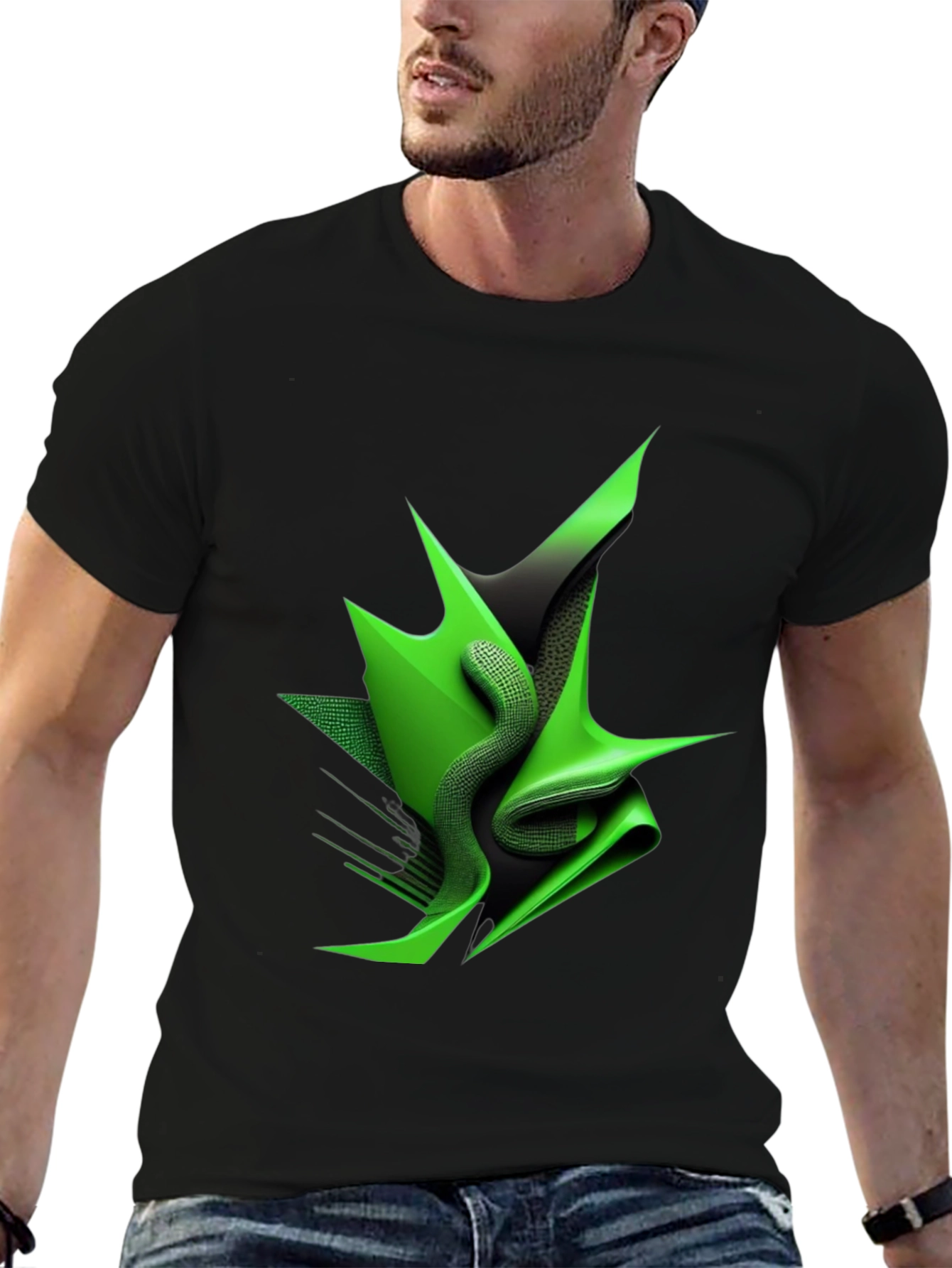 Abstract Green Design Black T-Shirt