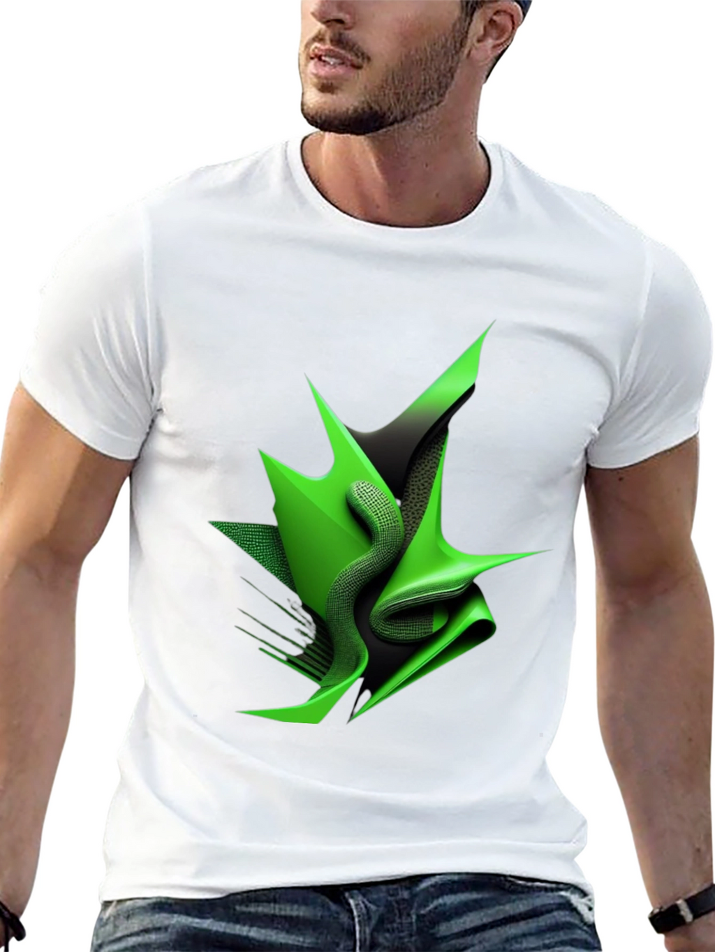 Abstract Green Design Black T-Shirt