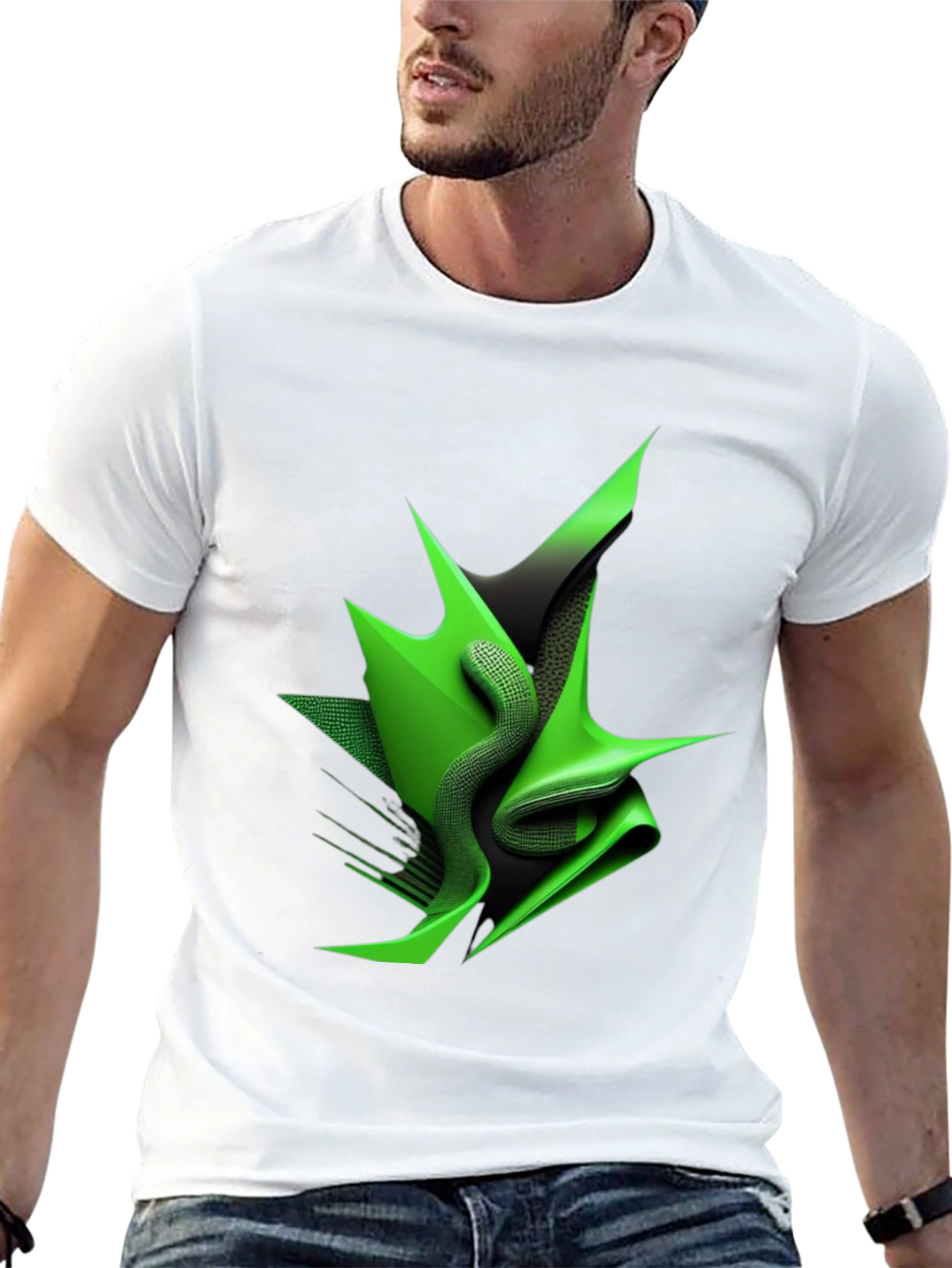 Abstract Green Design Black T-Shirt