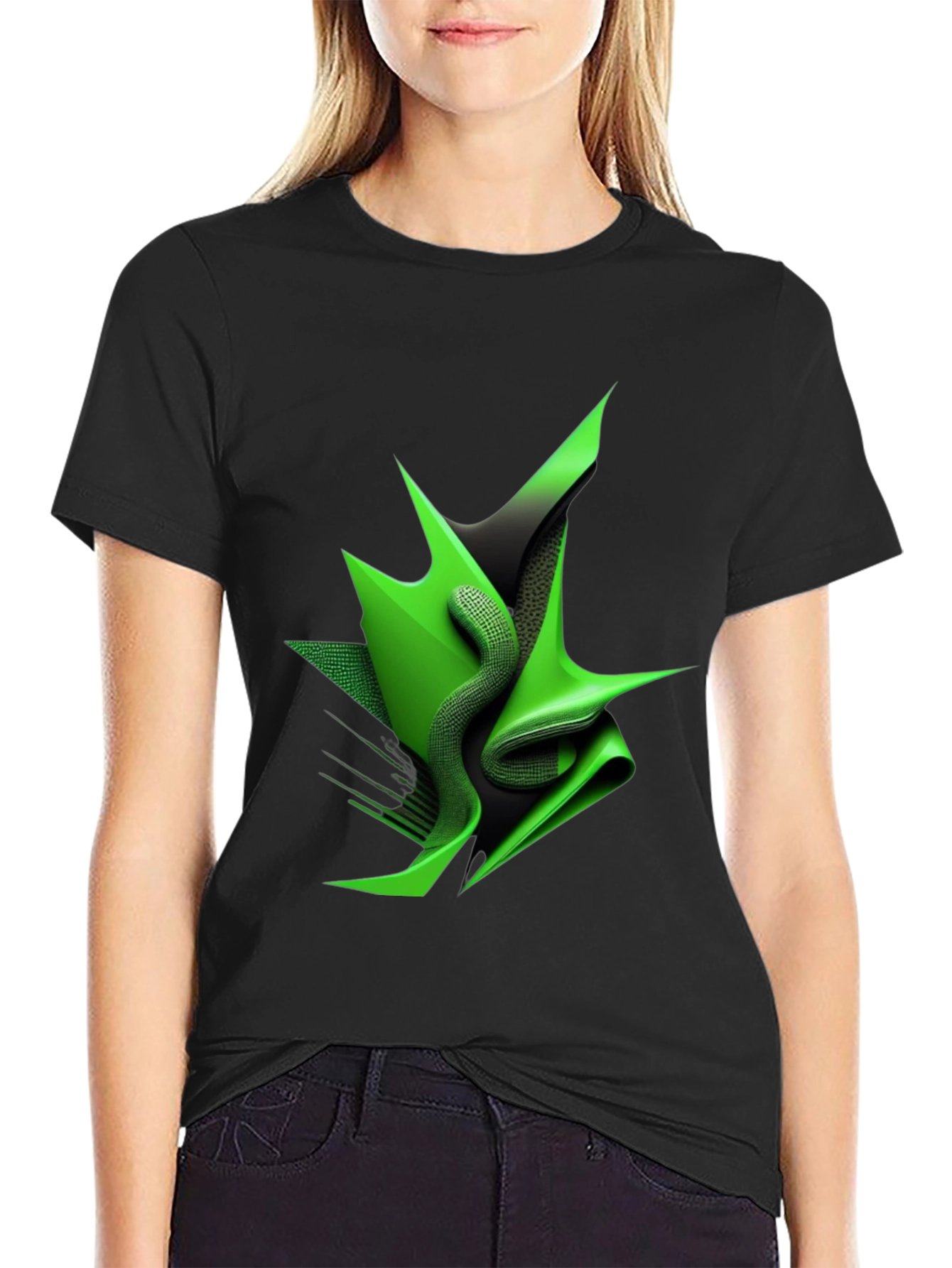 Abstract Green Design Black T-Shirt