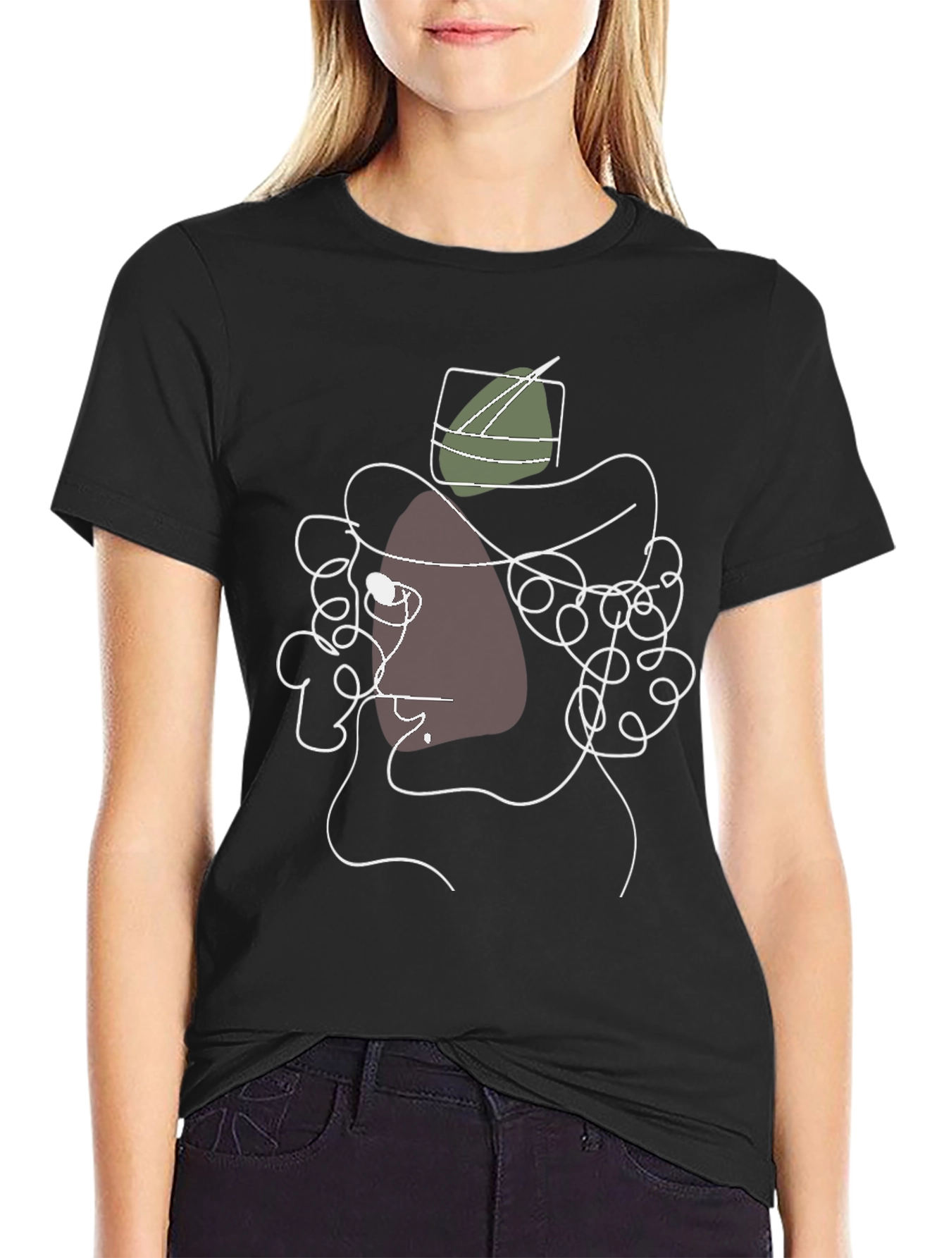 Abstract Hat Man Graphic Tee - Stylish Black T-Shirt