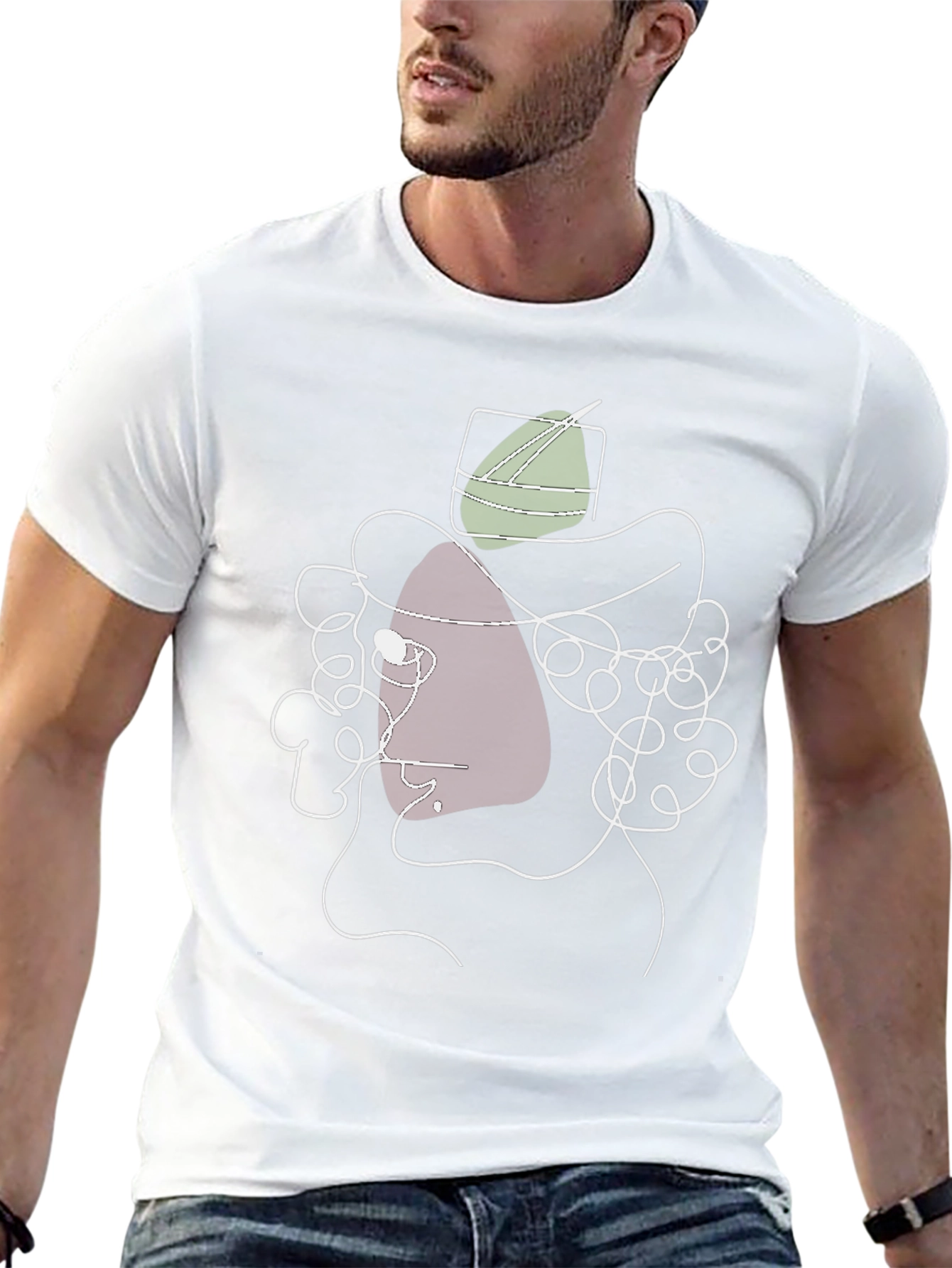 Abstract Hat Man Graphic Tee - Stylish Black T-Shirt