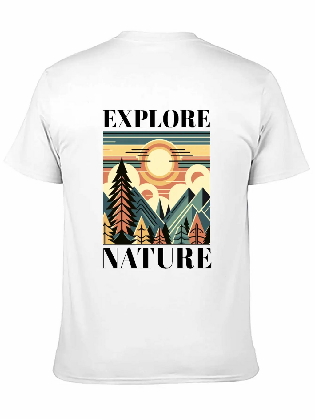 "EXPLORE NATURE" ART DECO MOUNTAIN SUNSET GIFT Breathable Graphic T-Shirt – Perfect For Casual Days