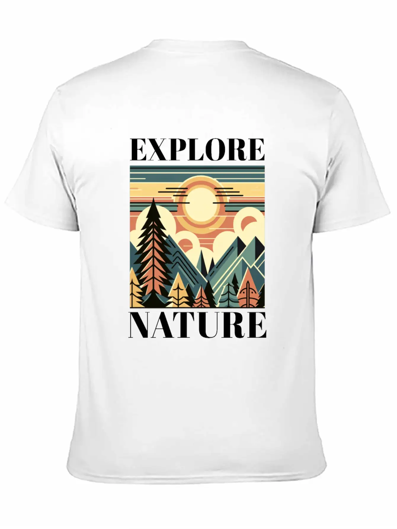 "EXPLORE NATURE" ART DECO MOUNTAIN SUNSET GIFT Breathable Graphic T-Shirt – Perfect For Casual Days
