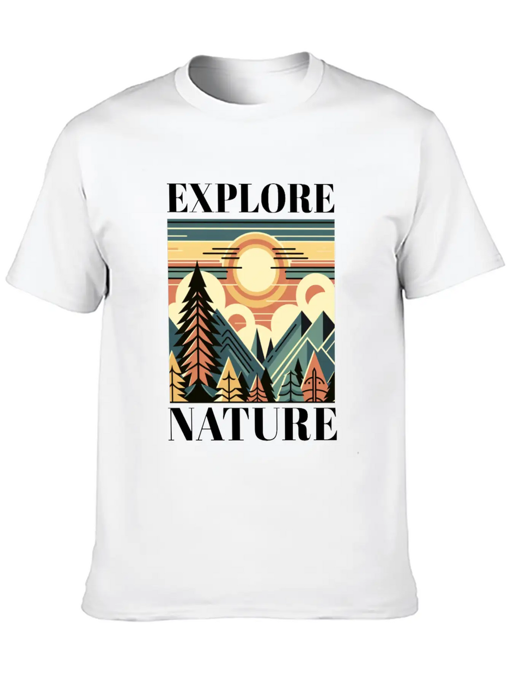 "EXPLORE NATURE" ART DECO MOUNTAIN SUNSET GIFT Breathable Graphic T-Shirt – Perfect For Casual Days