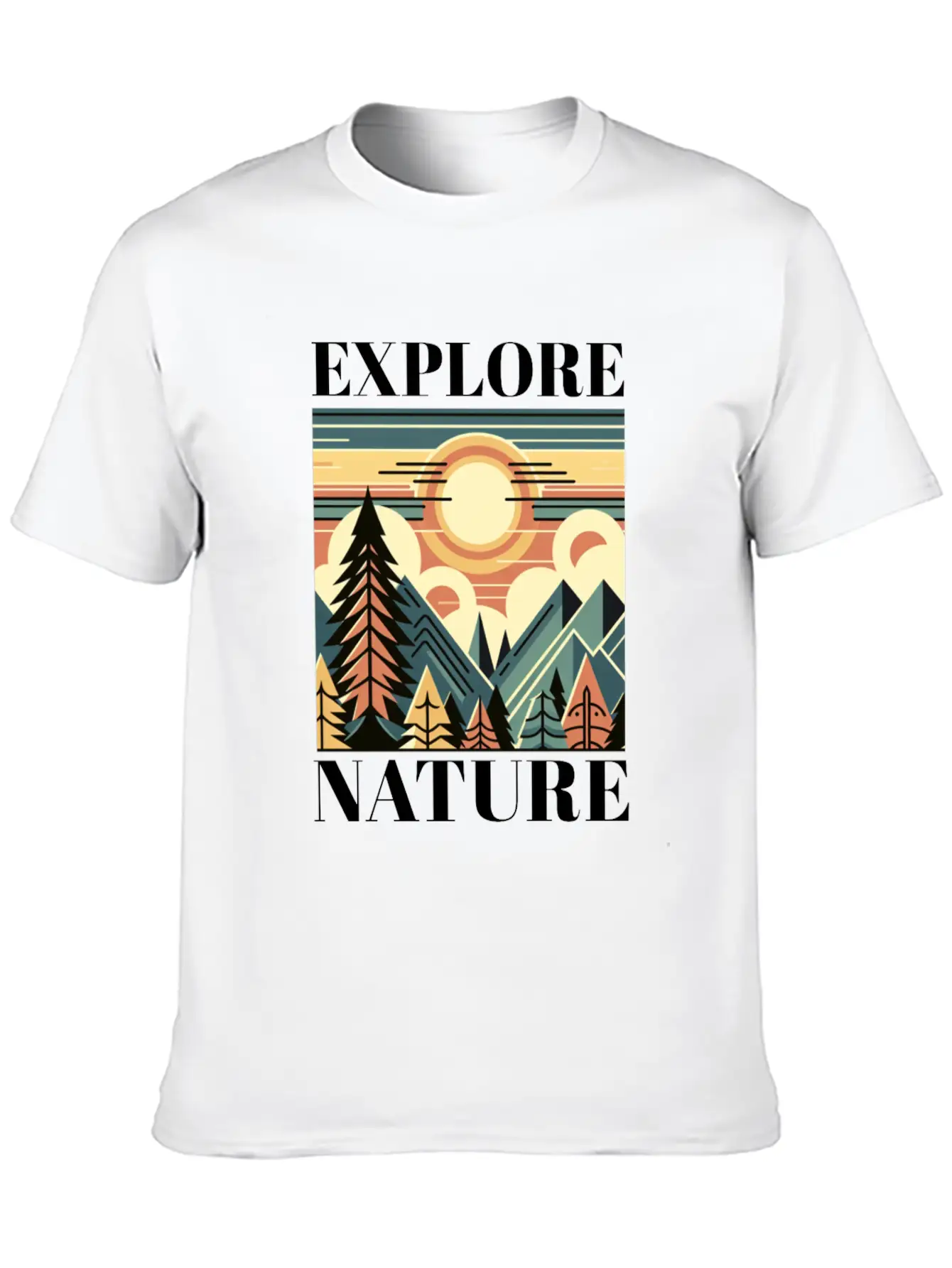 "EXPLORE NATURE" ART DECO MOUNTAIN SUNSET GIFT Breathable Graphic T-Shirt – Perfect For Casual Days