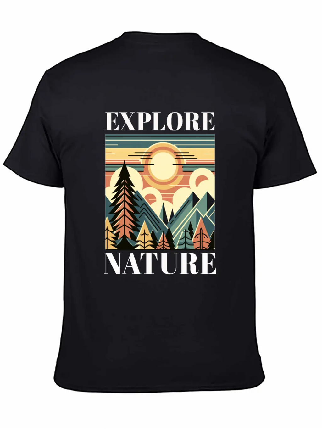 "EXPLORE NATURE" ART DECO MOUNTAIN SUNSET GIFT Breathable Graphic T-Shirt – Perfect For Casual Days
