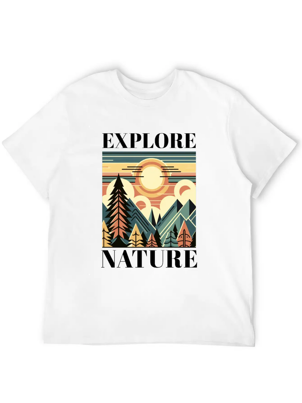 "EXPLORE NATURE" ART DECO MOUNTAIN SUNSET GIFT Breathable Graphic T-Shirt – Perfect For Casual Days