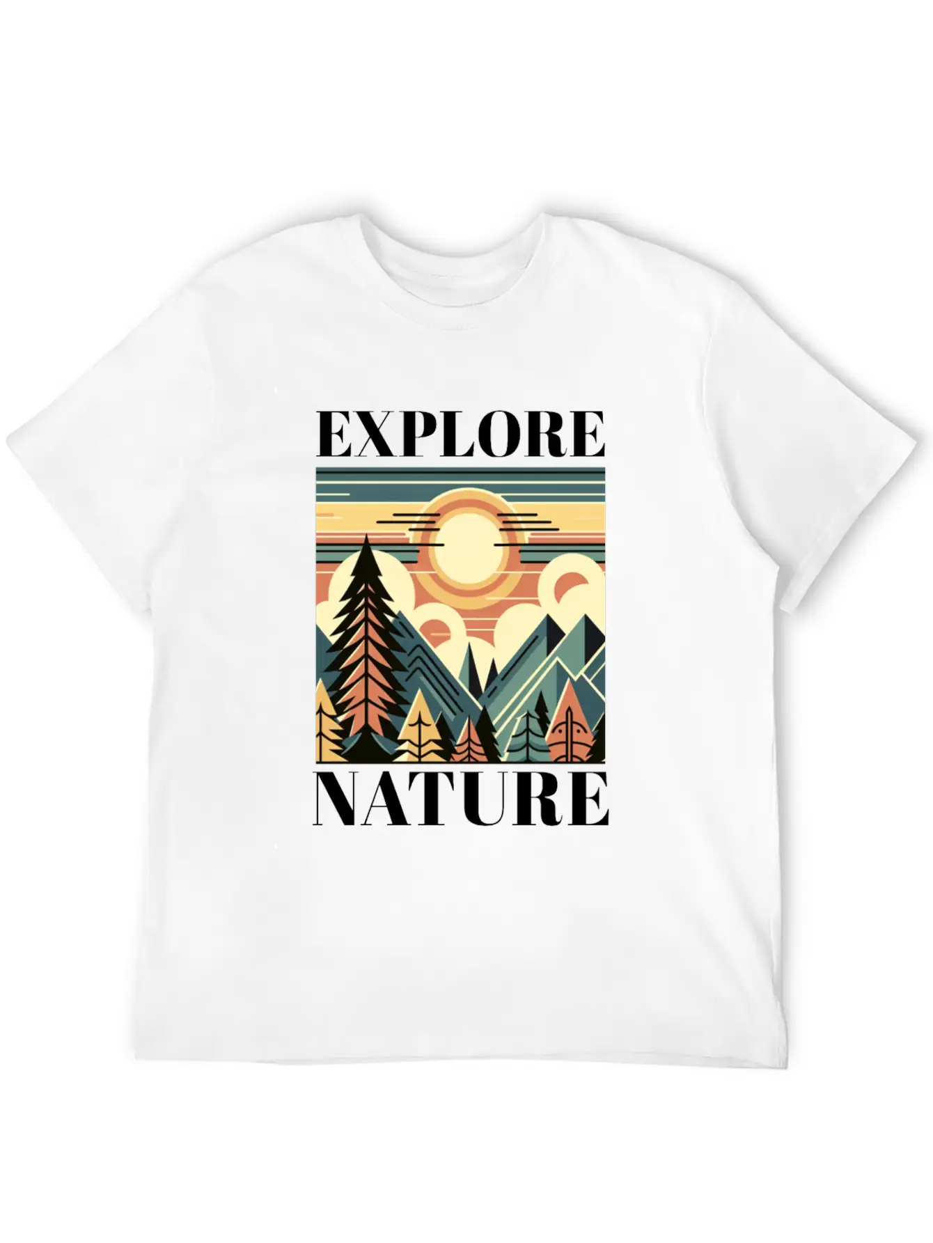 "EXPLORE NATURE" ART DECO MOUNTAIN SUNSET GIFT Breathable Graphic T-Shirt – Perfect For Casual Days