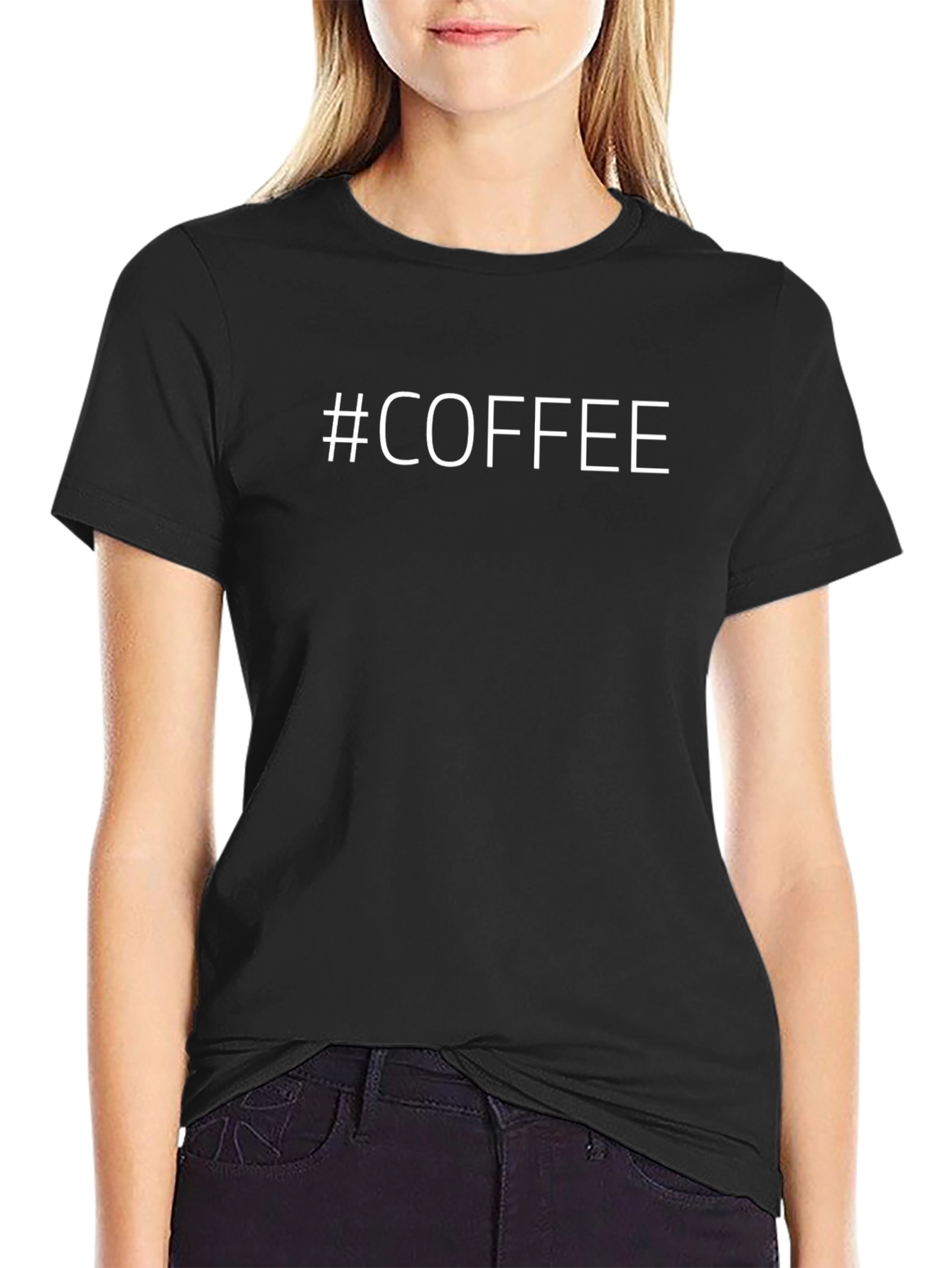 #Coffee T-Shirt - Black Short Sleeve Casual