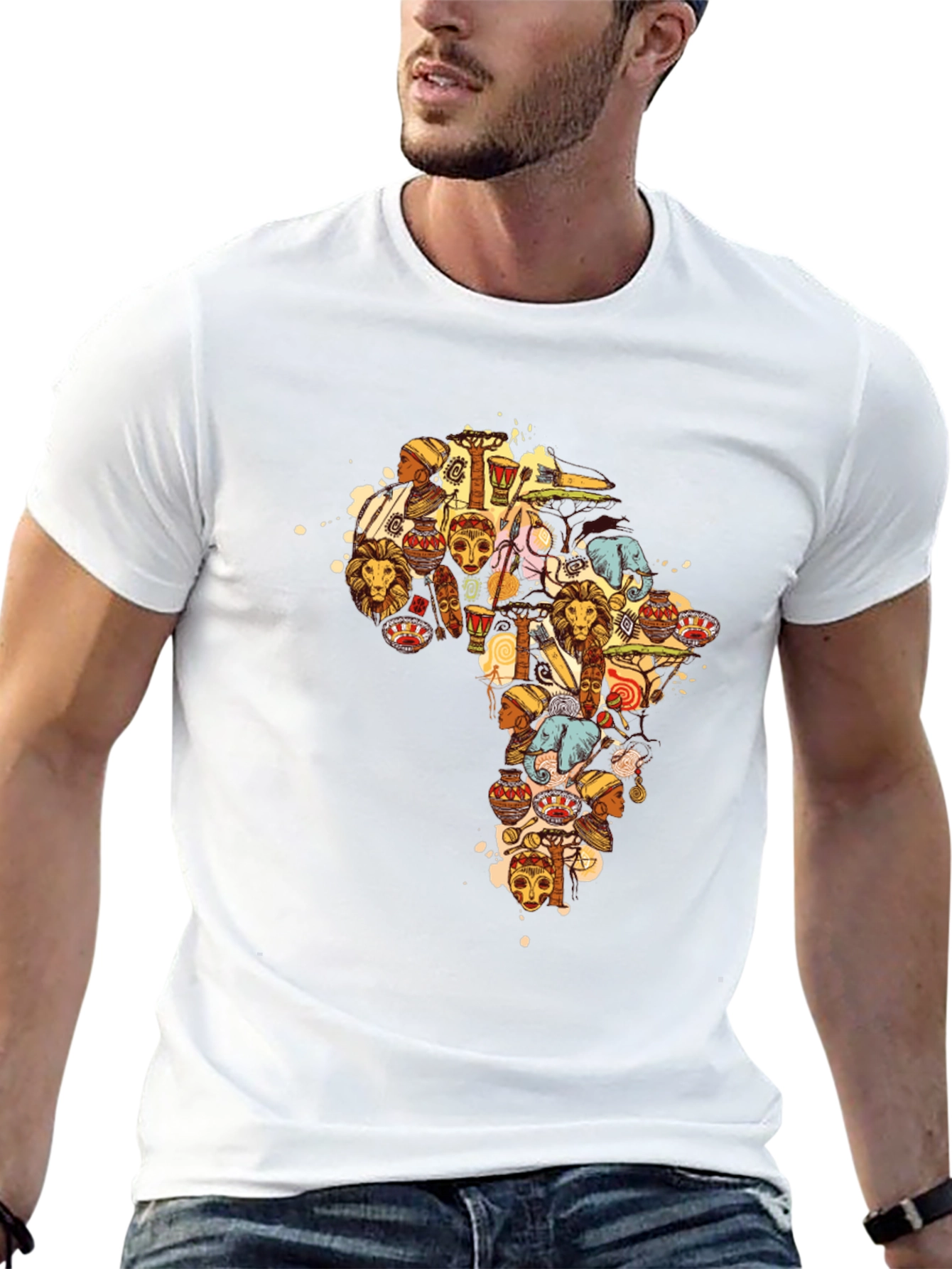 African Culture Print Black T-Shirt