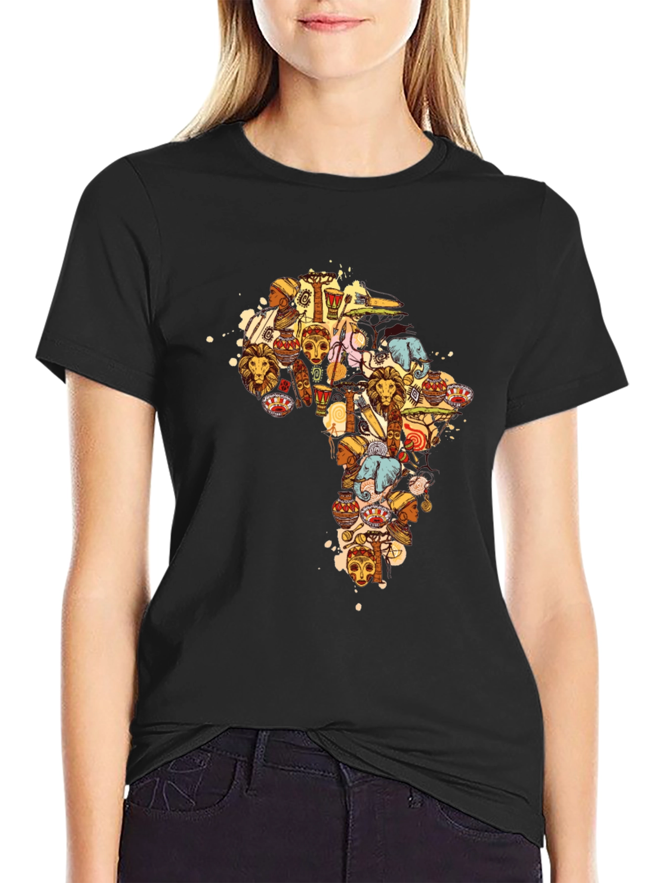 African Culture Print Black T-Shirt