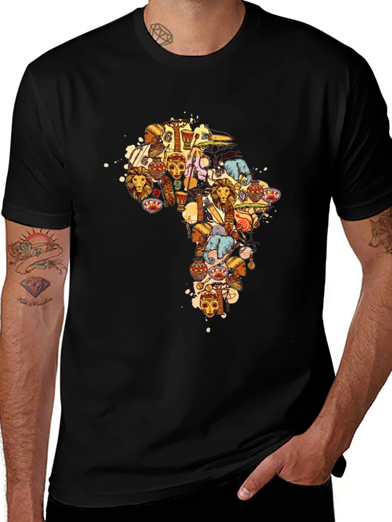 African Culture Print Black T-Shirt
