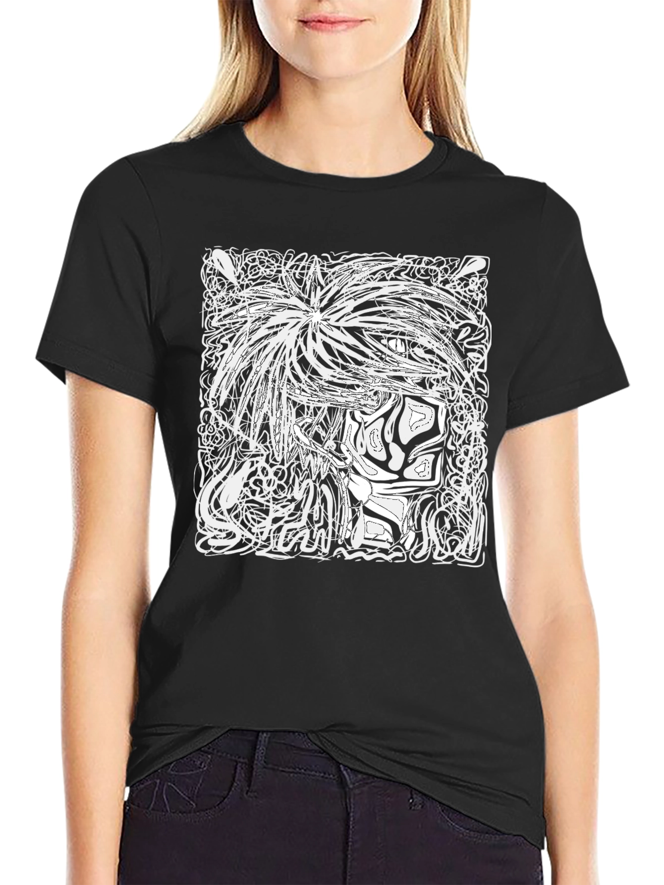 Abstract Art Graphic Tee - Black Cotton T-Shirt