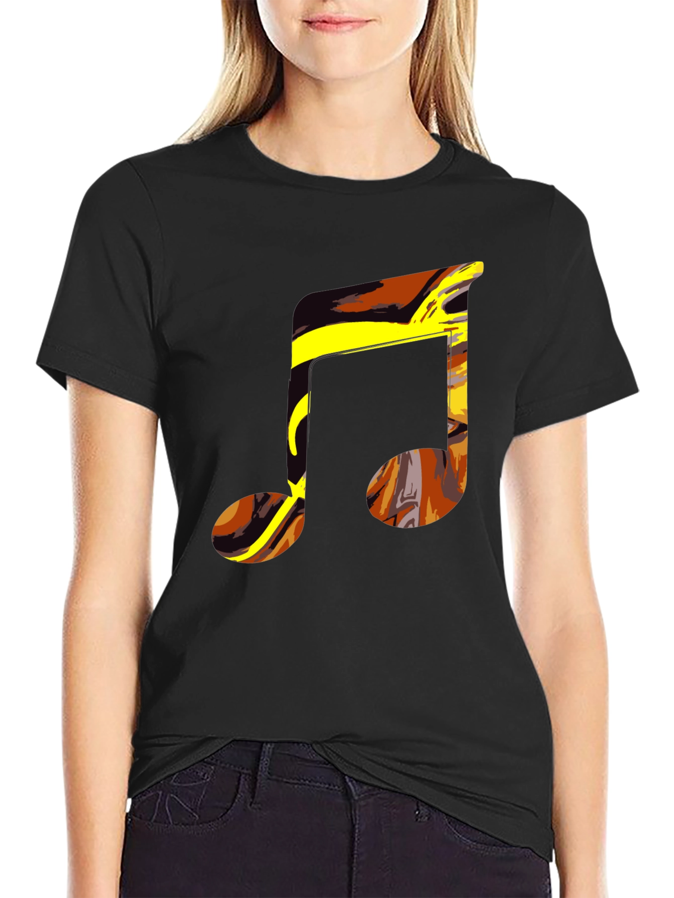 Abstract Music Note Graphic Tee - Black