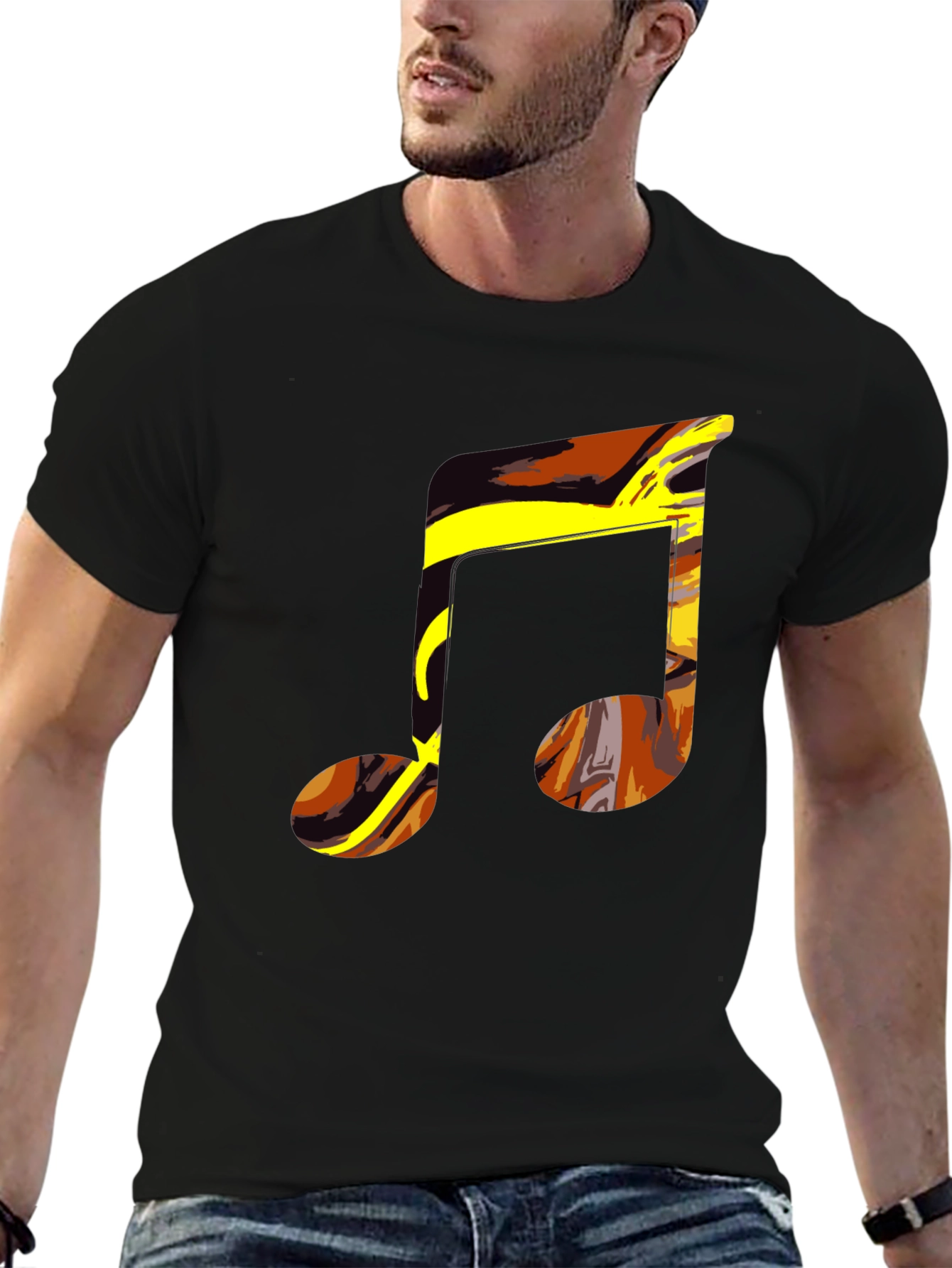 Abstract Music Note Graphic Tee - Black