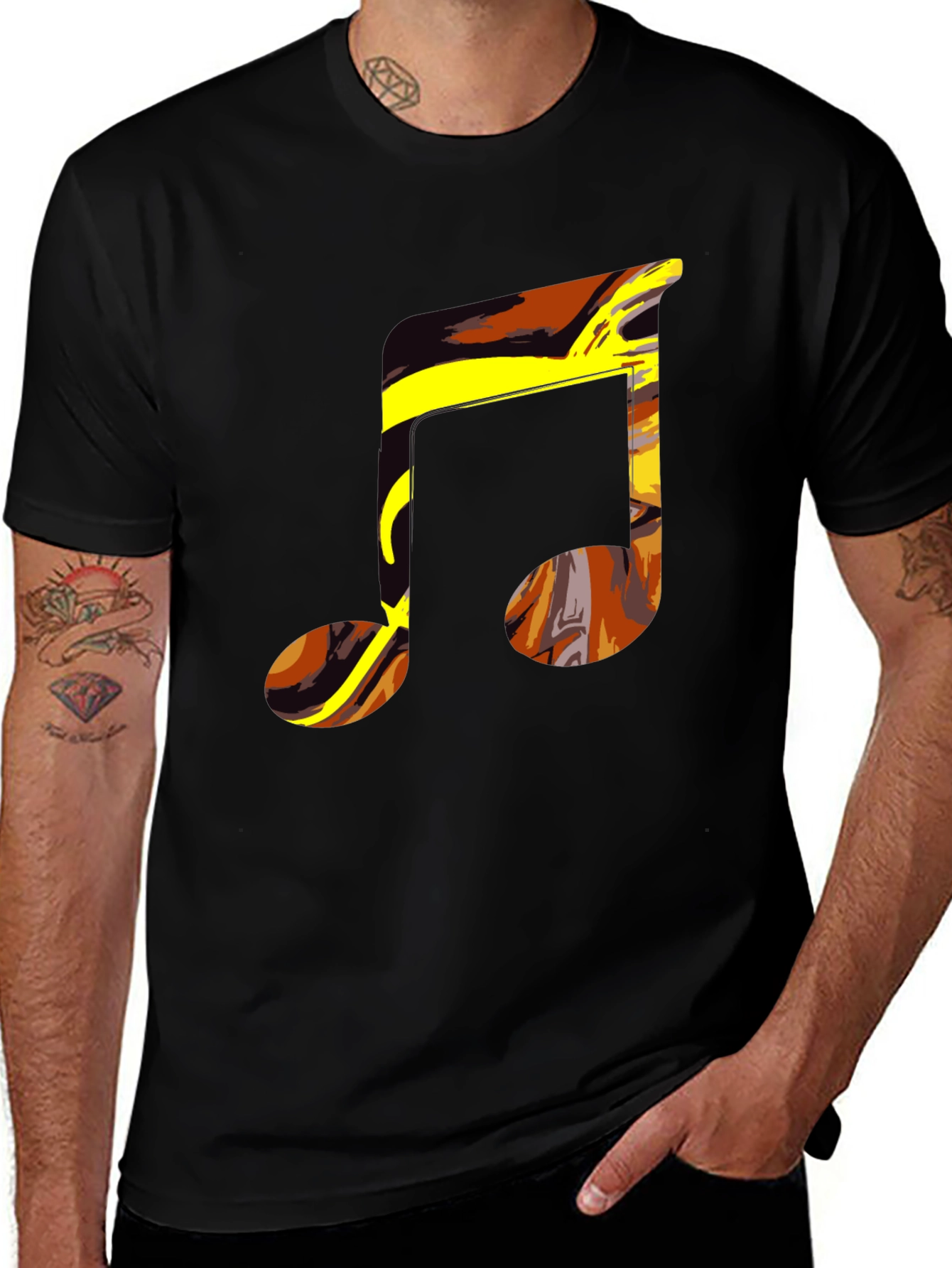 Abstract Music Note Graphic Tee - Black