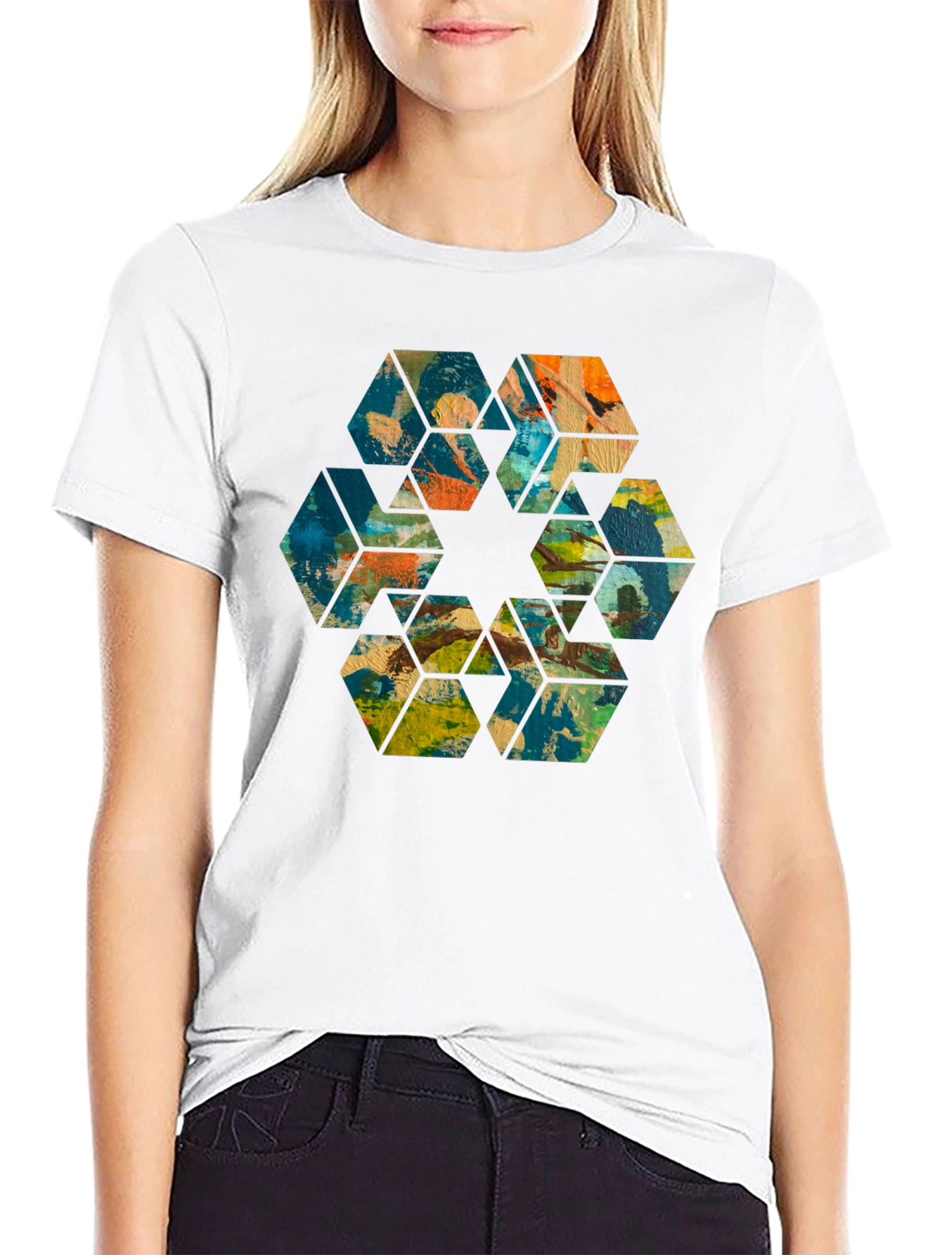 Abstract Hexagon Art Black T-Shirt