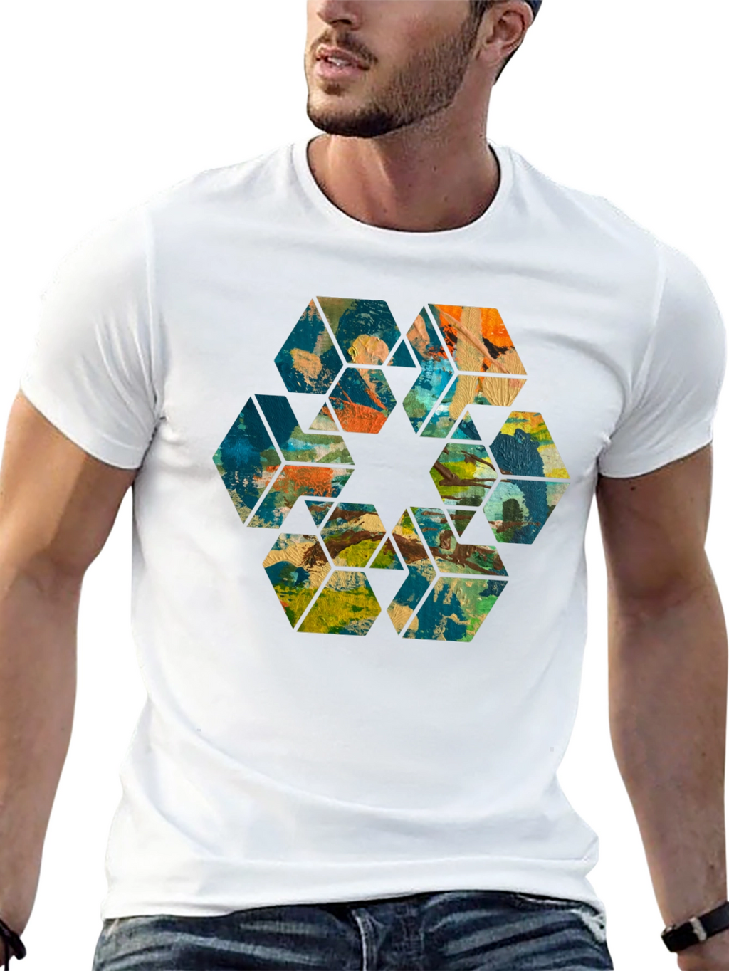 Abstract Hexagon Art Black T-Shirt