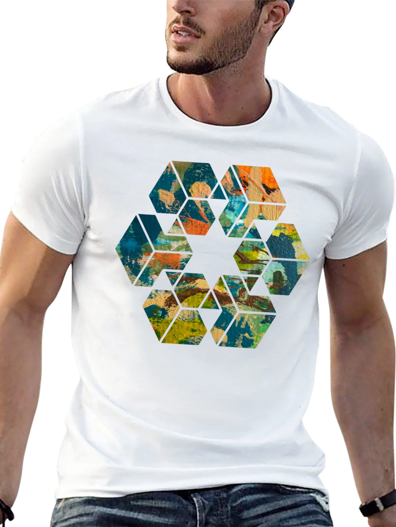 Abstract Hexagon Art Black T-Shirt