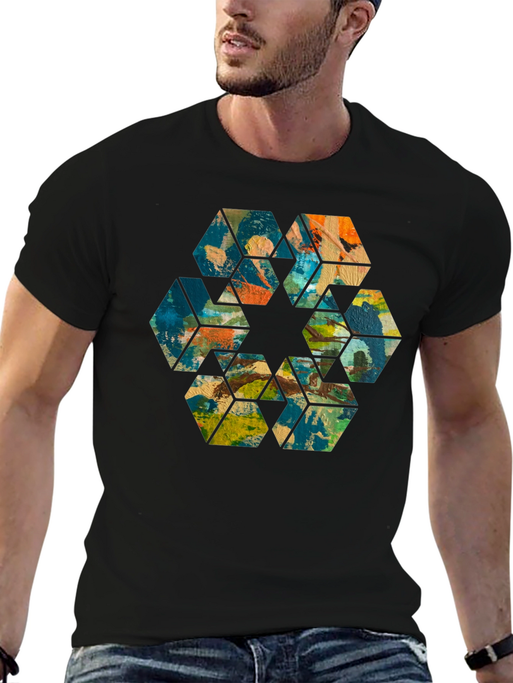 Abstract Hexagon Art Black T-Shirt