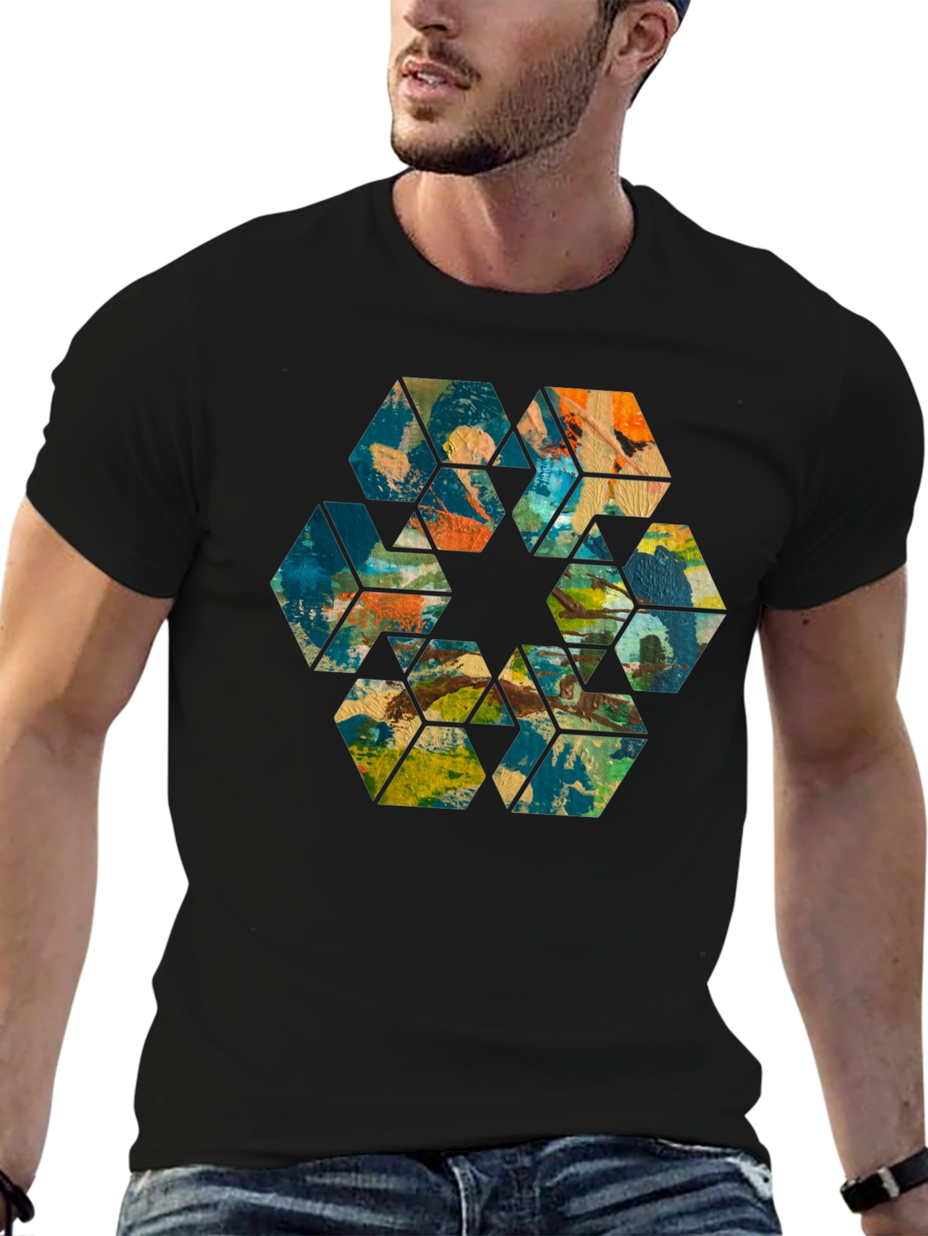 Abstract Hexagon Art Black T-Shirt