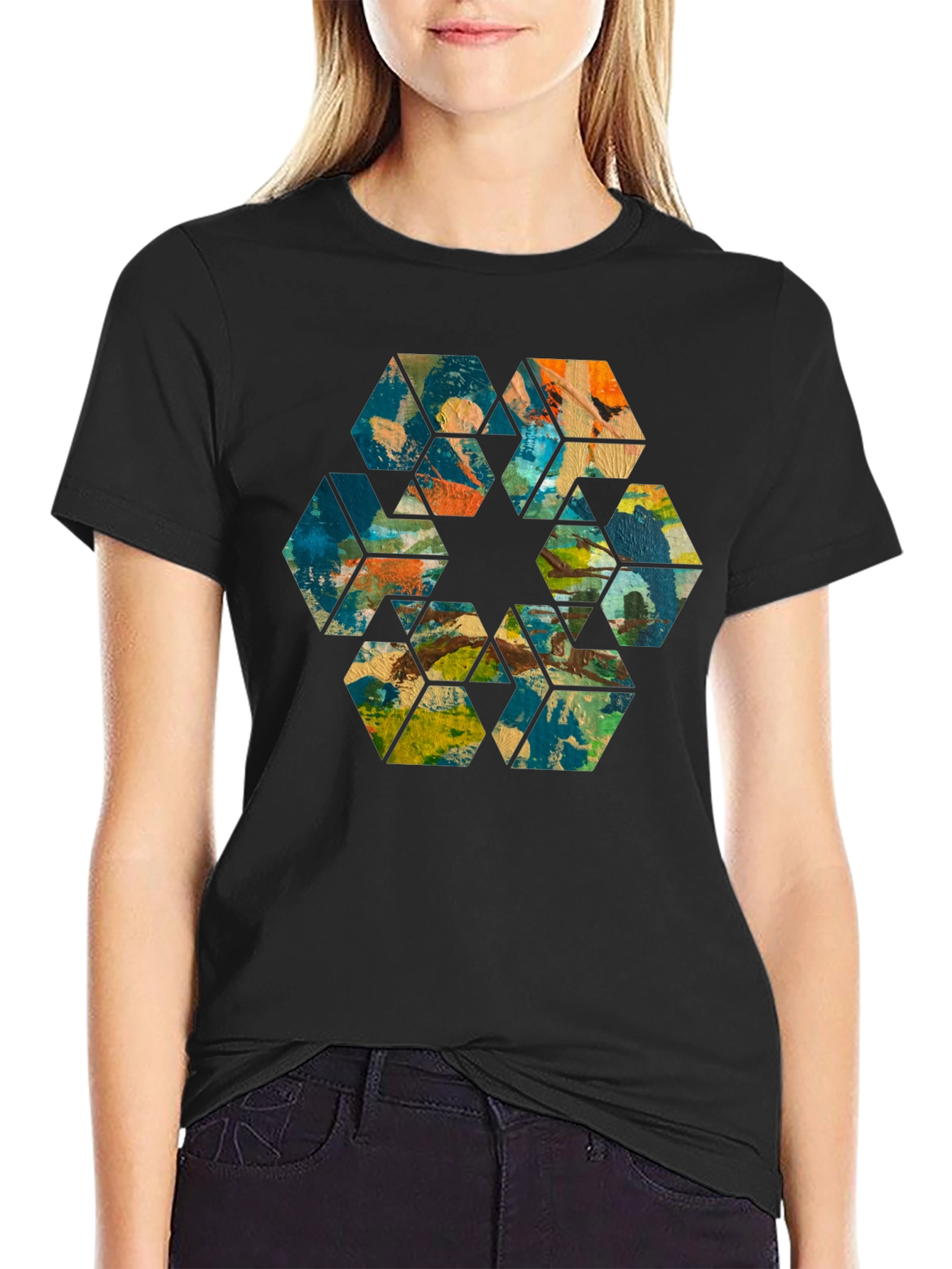 Abstract Hexagon Art Black T-Shirt