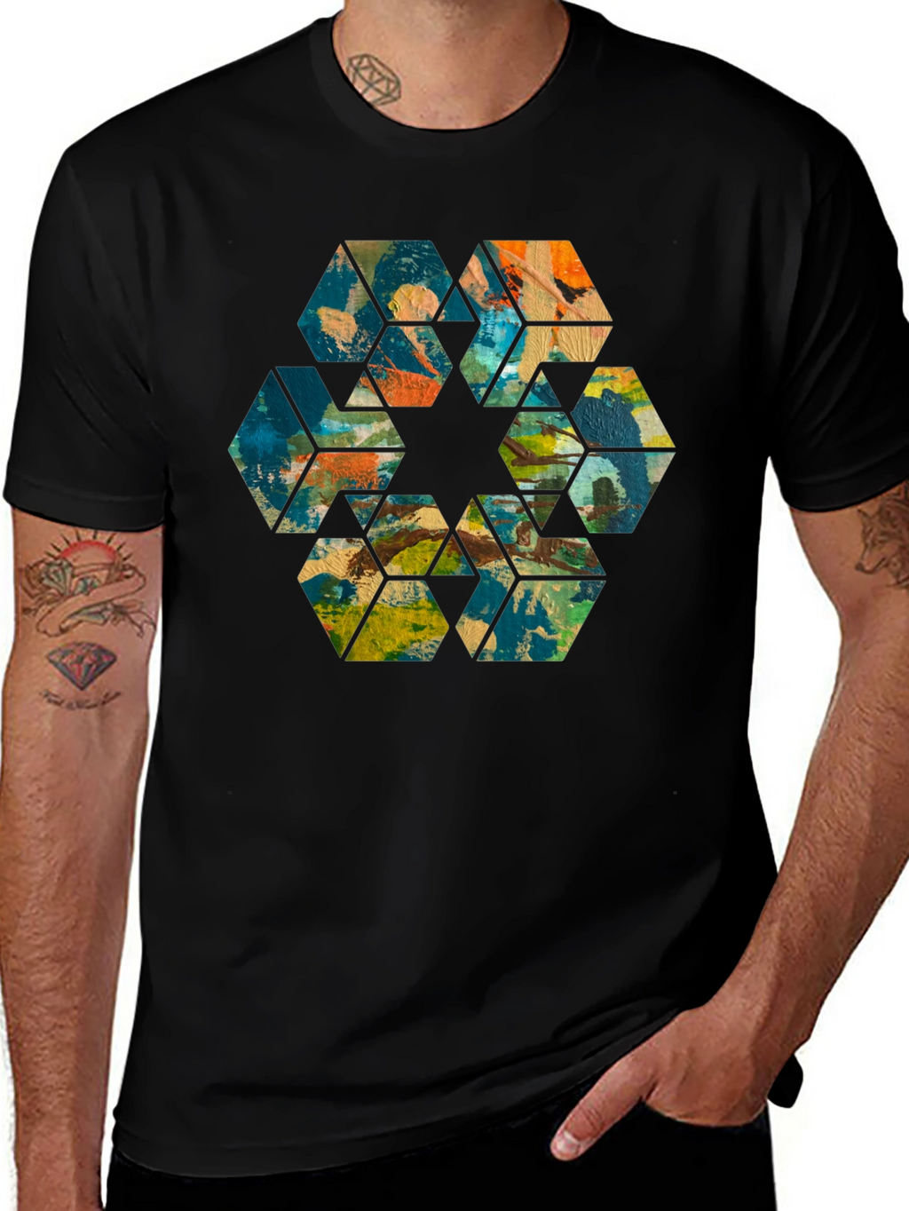 Abstract Hexagon Art Black T-Shirt