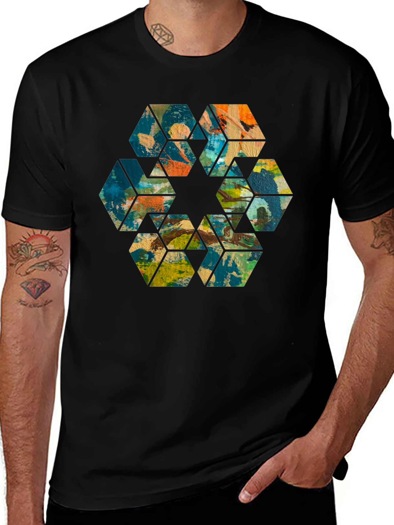 Abstract Hexagon Art Black T-Shirt