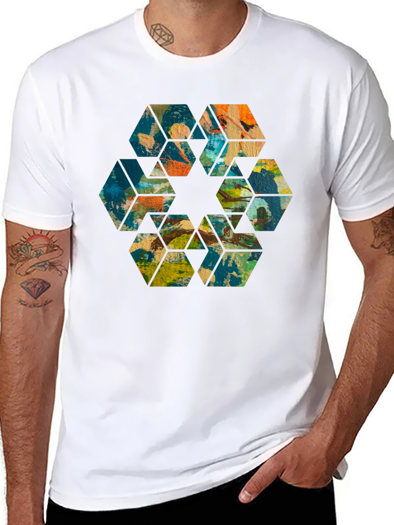 Abstract Hexagon Art Black T-Shirt