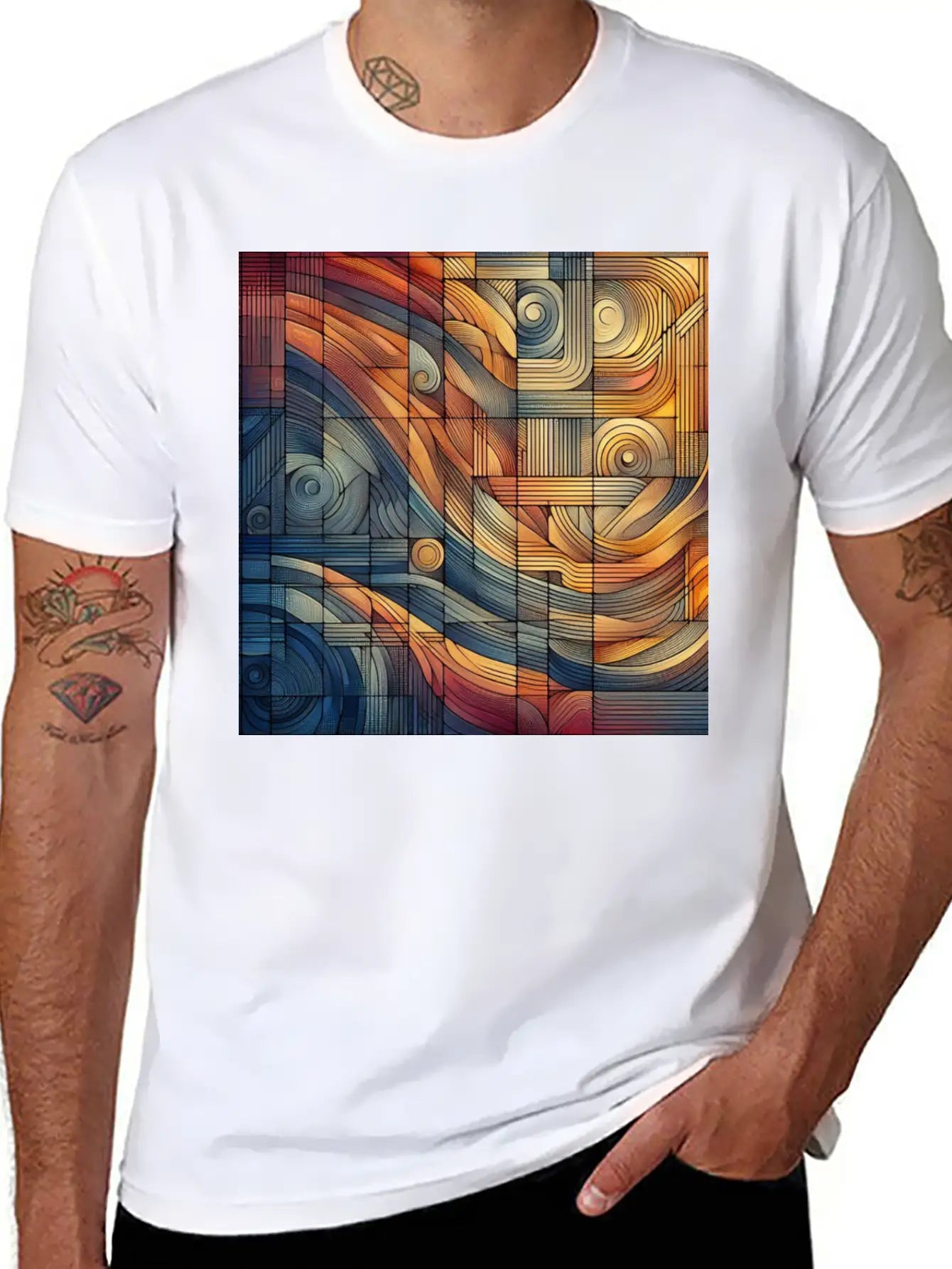 "Harmony Grid: A Symphony Of Lines" Unisex Cotton Tee – Relaxed Fit For Any Occasion