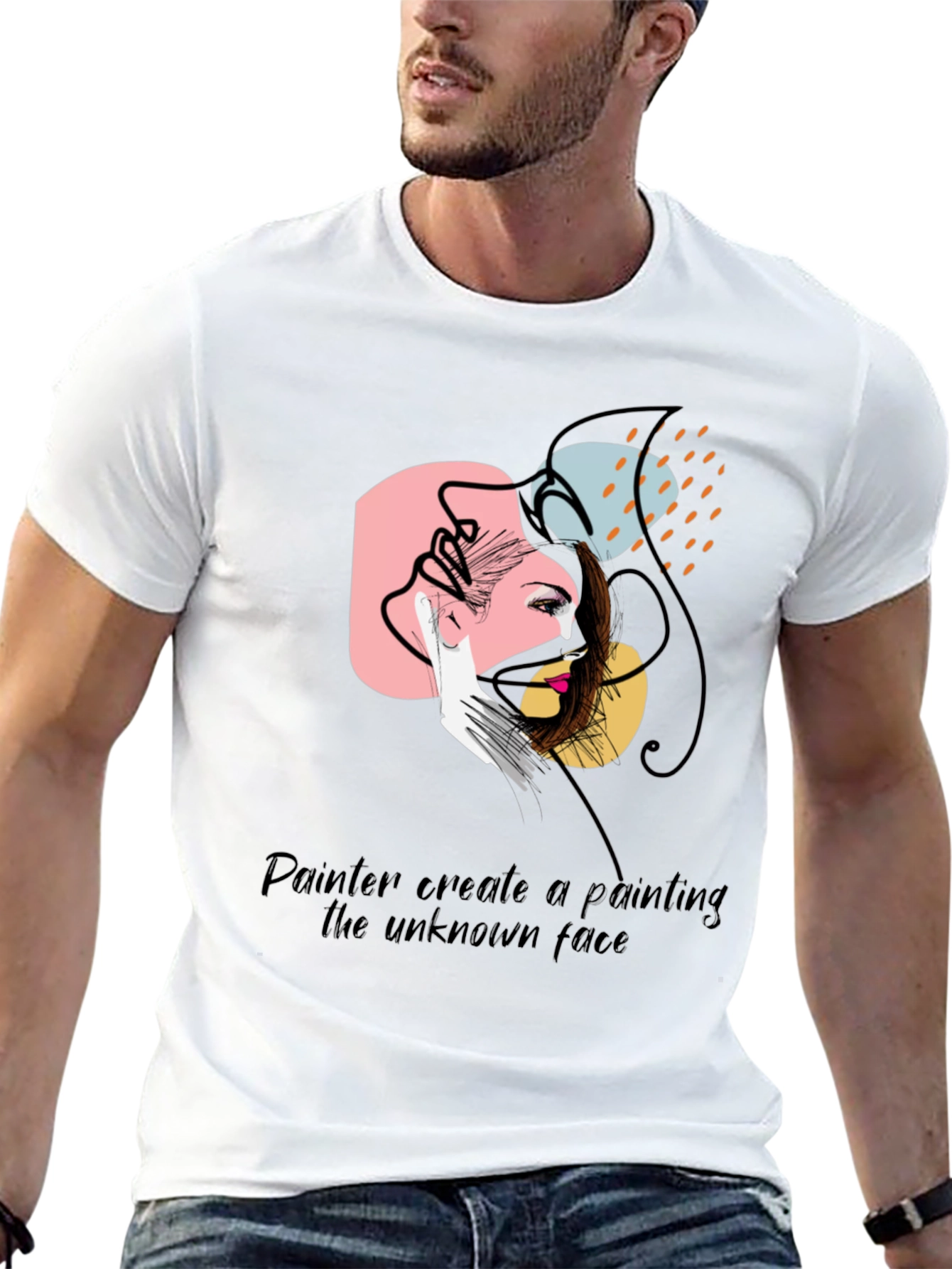 Abstract Face Graphic Tee - Painterly Design