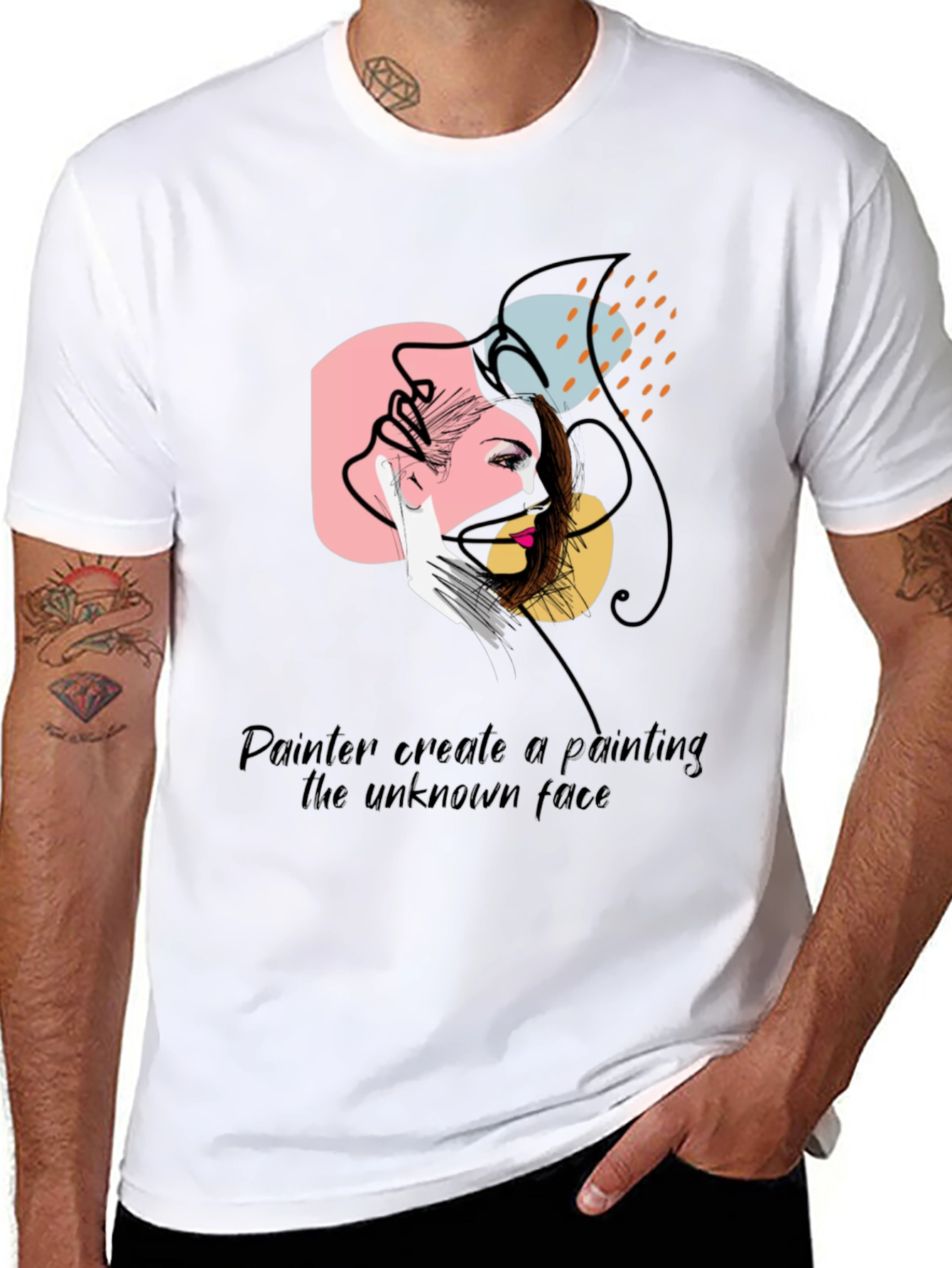 Abstract Face Graphic Tee - Painterly Design