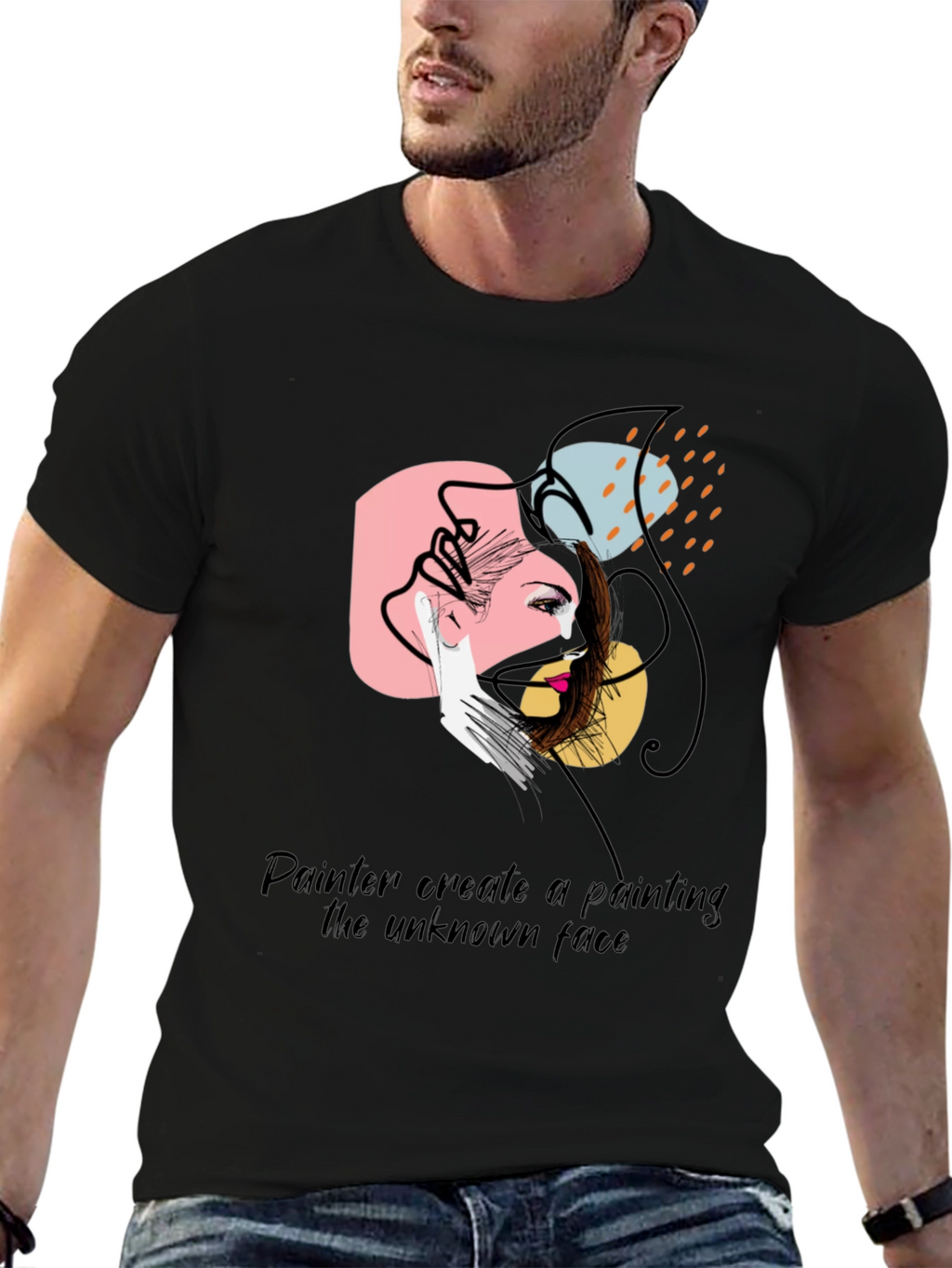 Abstract Face Graphic Tee - Painterly Design