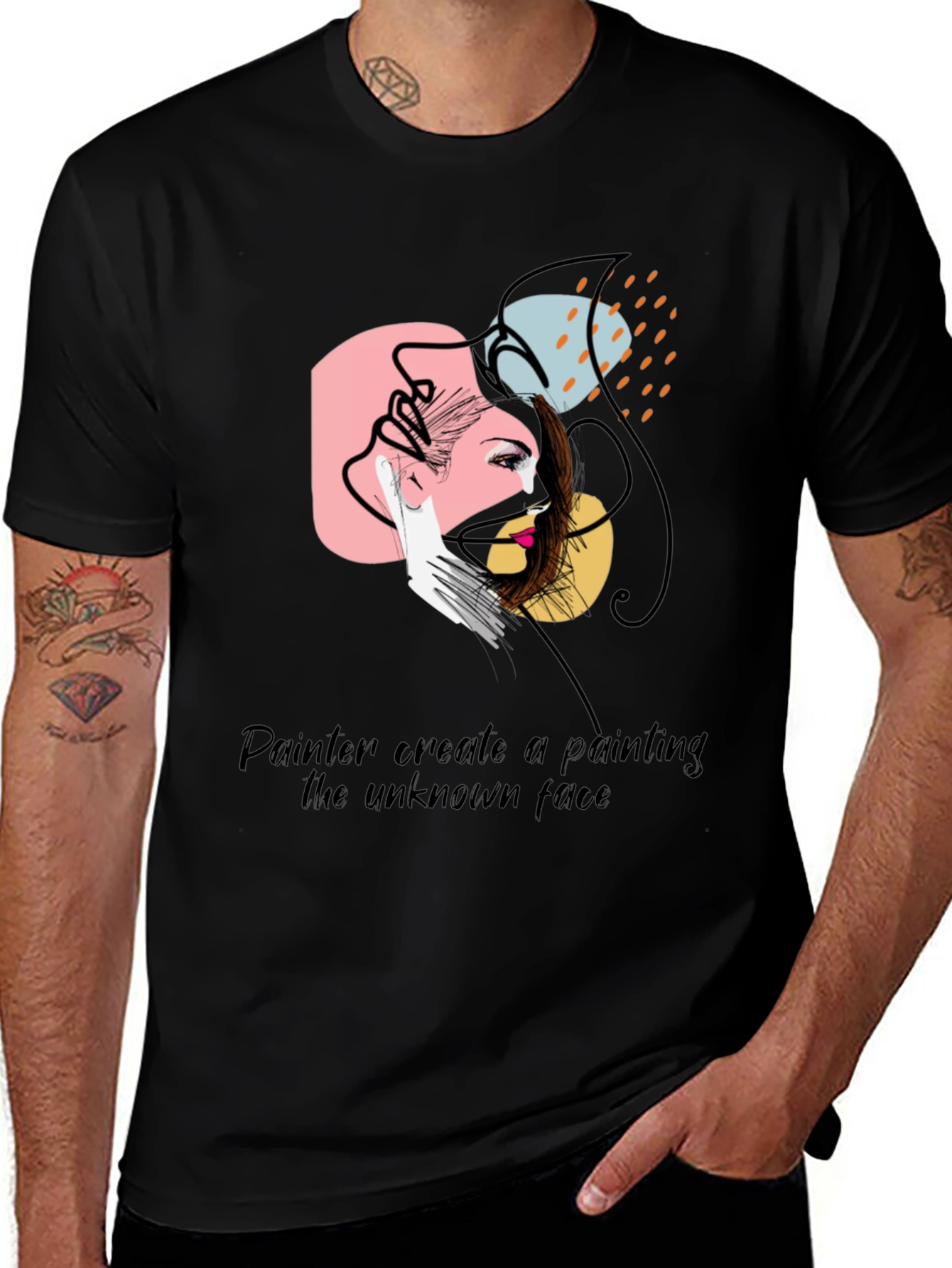 Abstract Face Graphic Tee - Painterly Design
