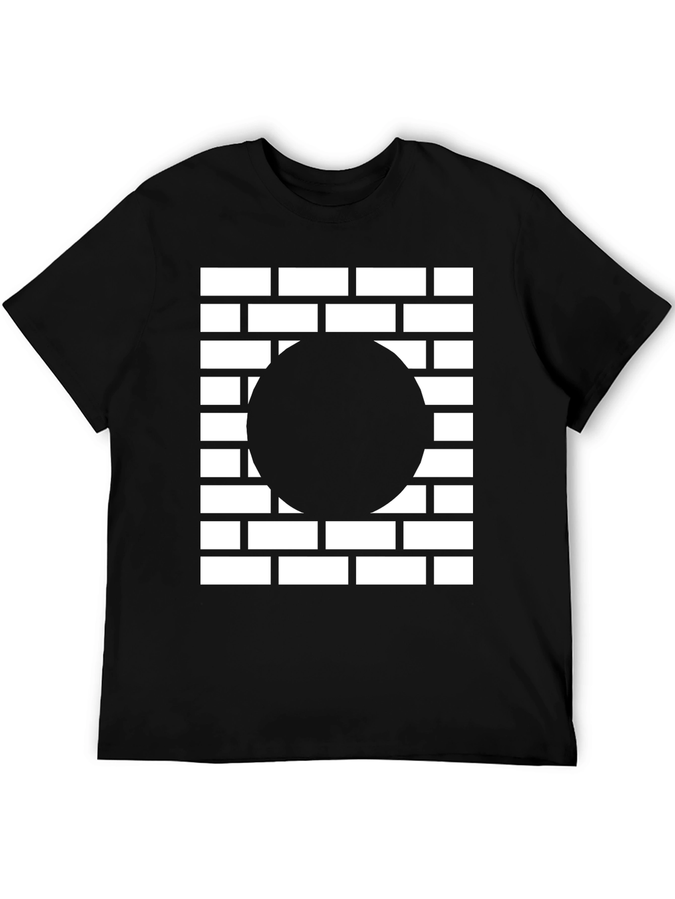 Abstract Brick Wall Circle Graphic Tee - Black
