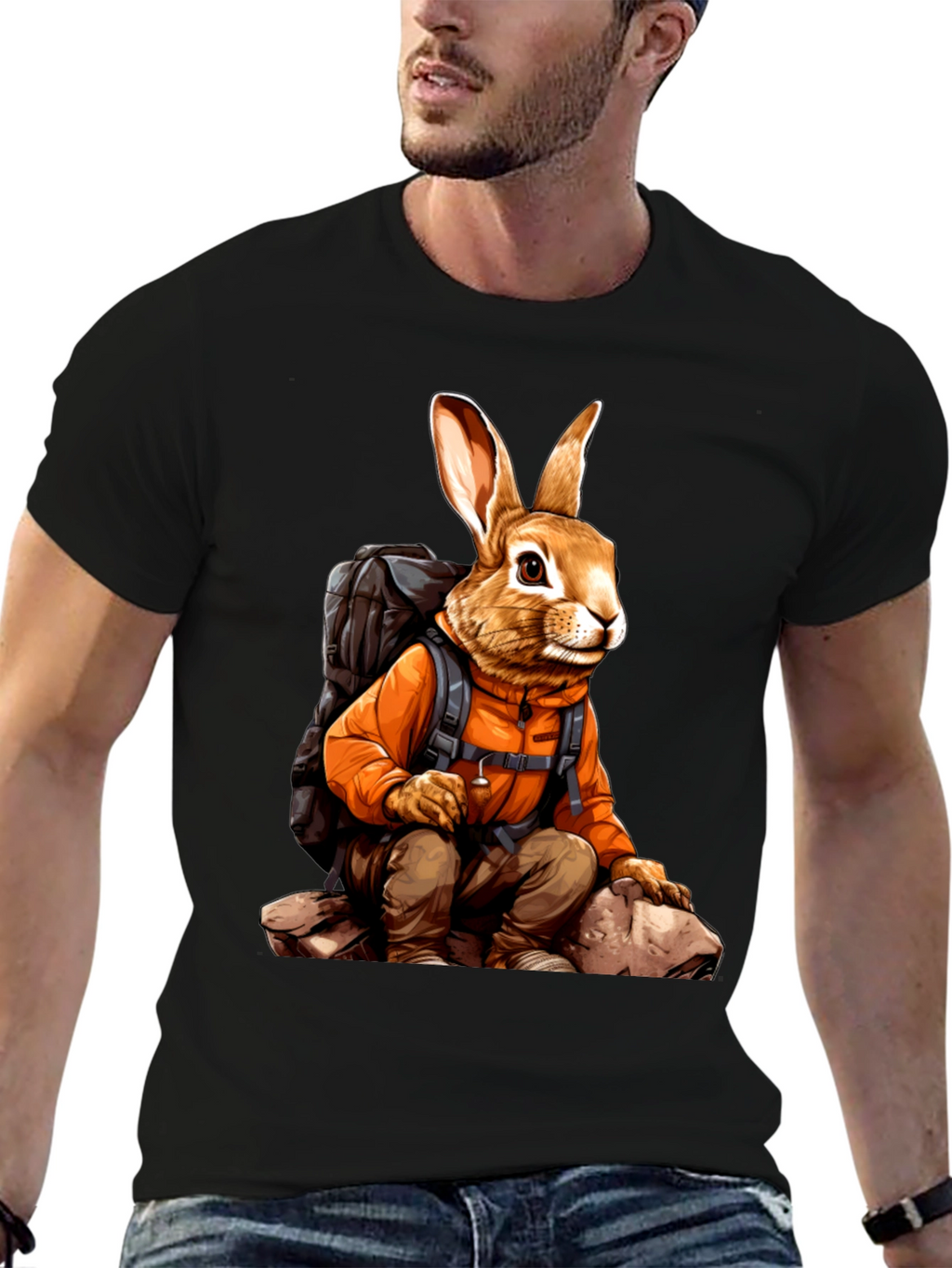 Adventurous Hiking Rabbit Graphic Tee
