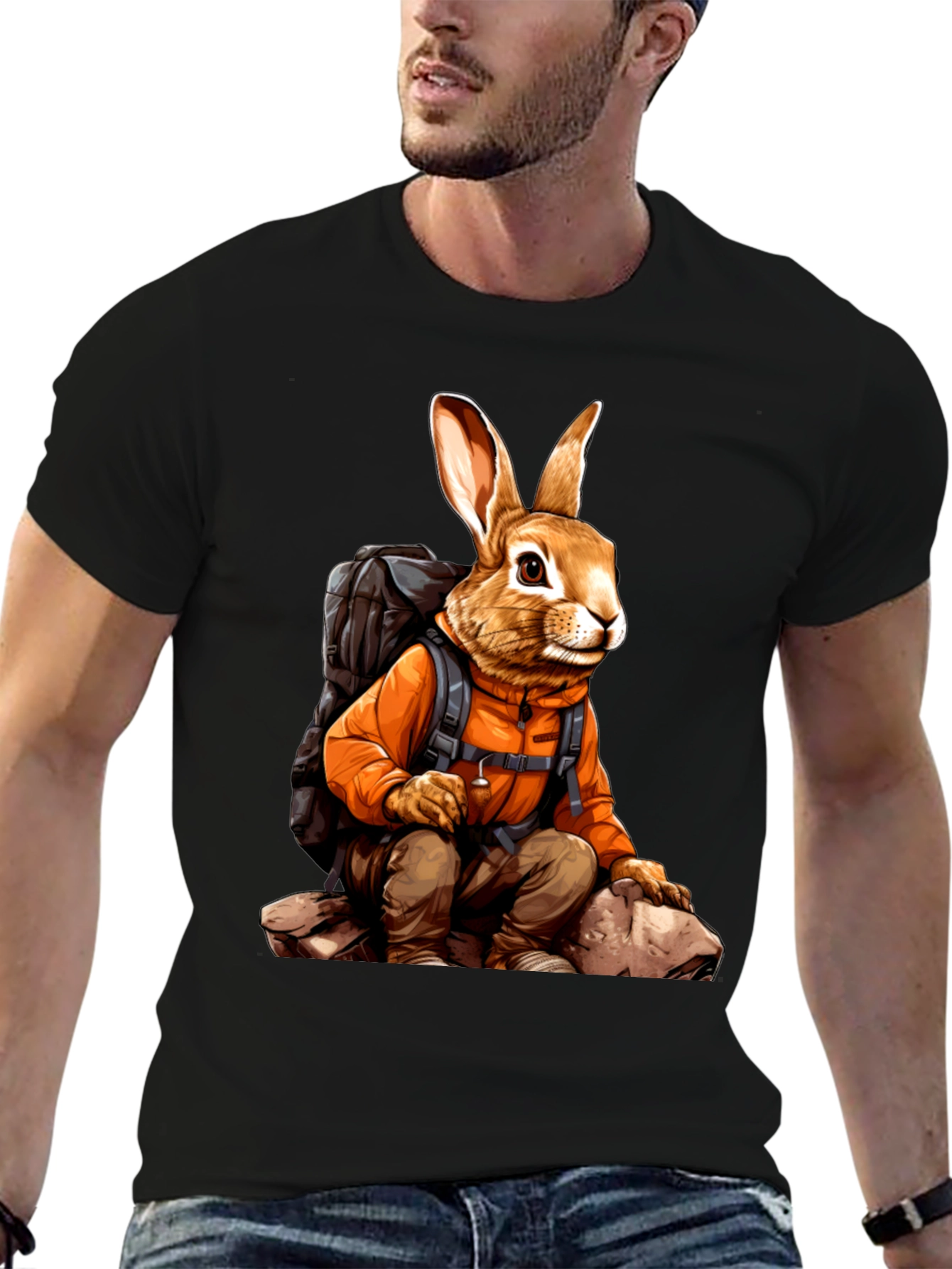 Adventurous Hiking Rabbit Graphic Tee