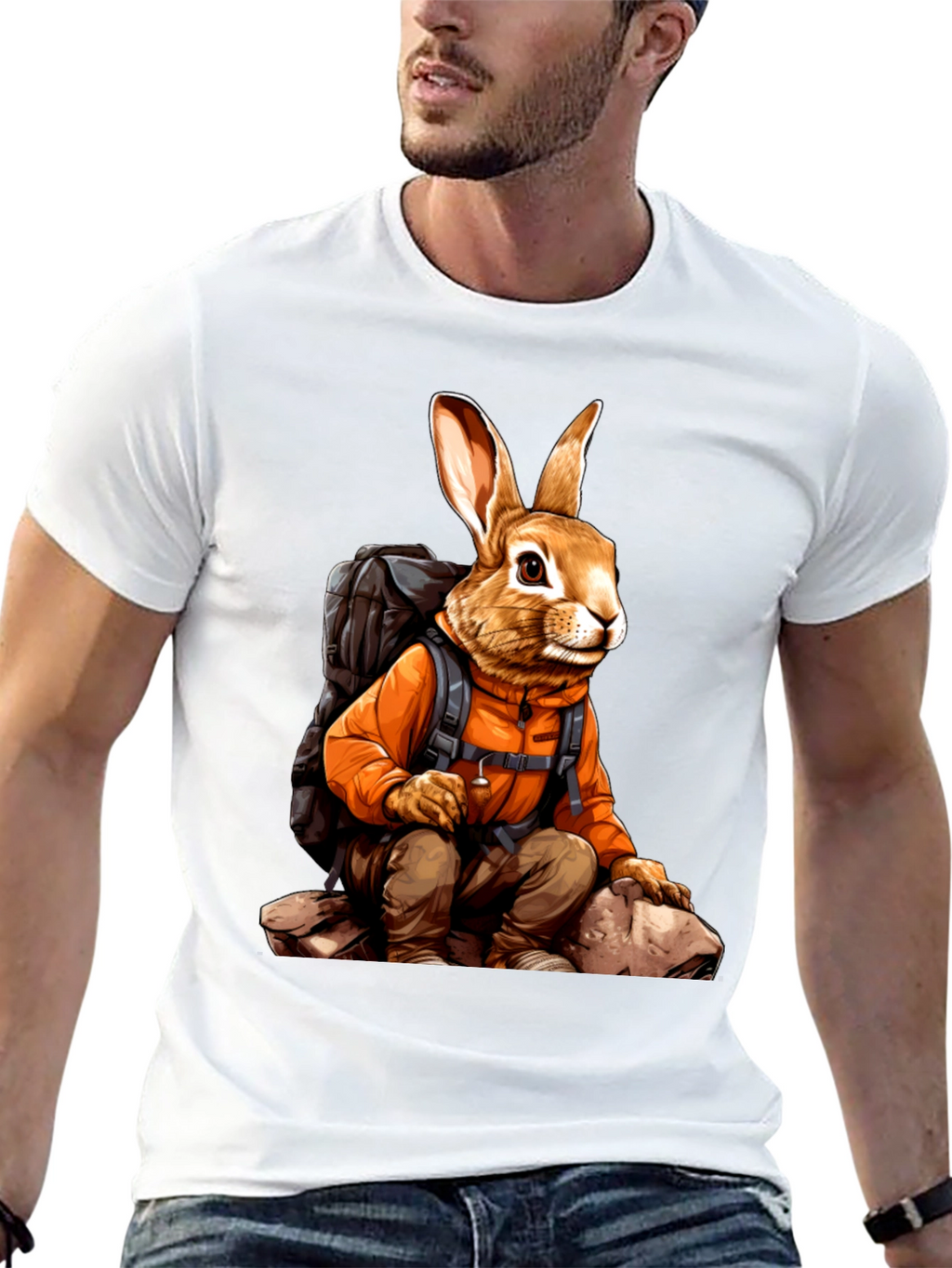 Adventurous Hiking Rabbit Graphic Tee