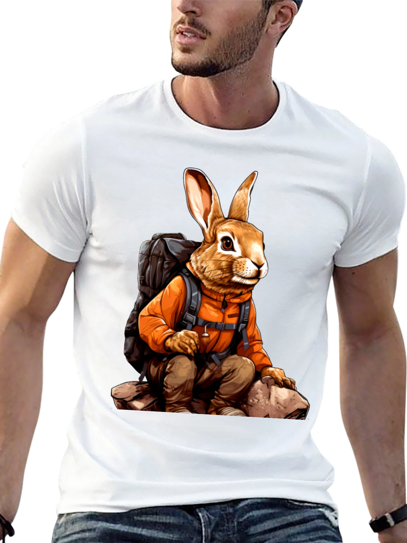 Adventurous Hiking Rabbit Graphic Tee