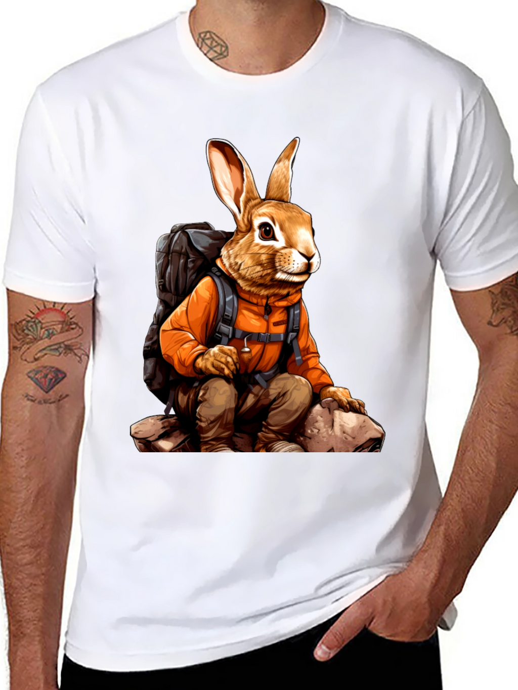 Adventurous Hiking Rabbit Graphic Tee