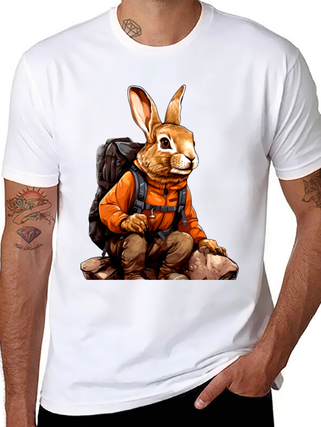 Adventurous Hiking Rabbit Graphic Tee