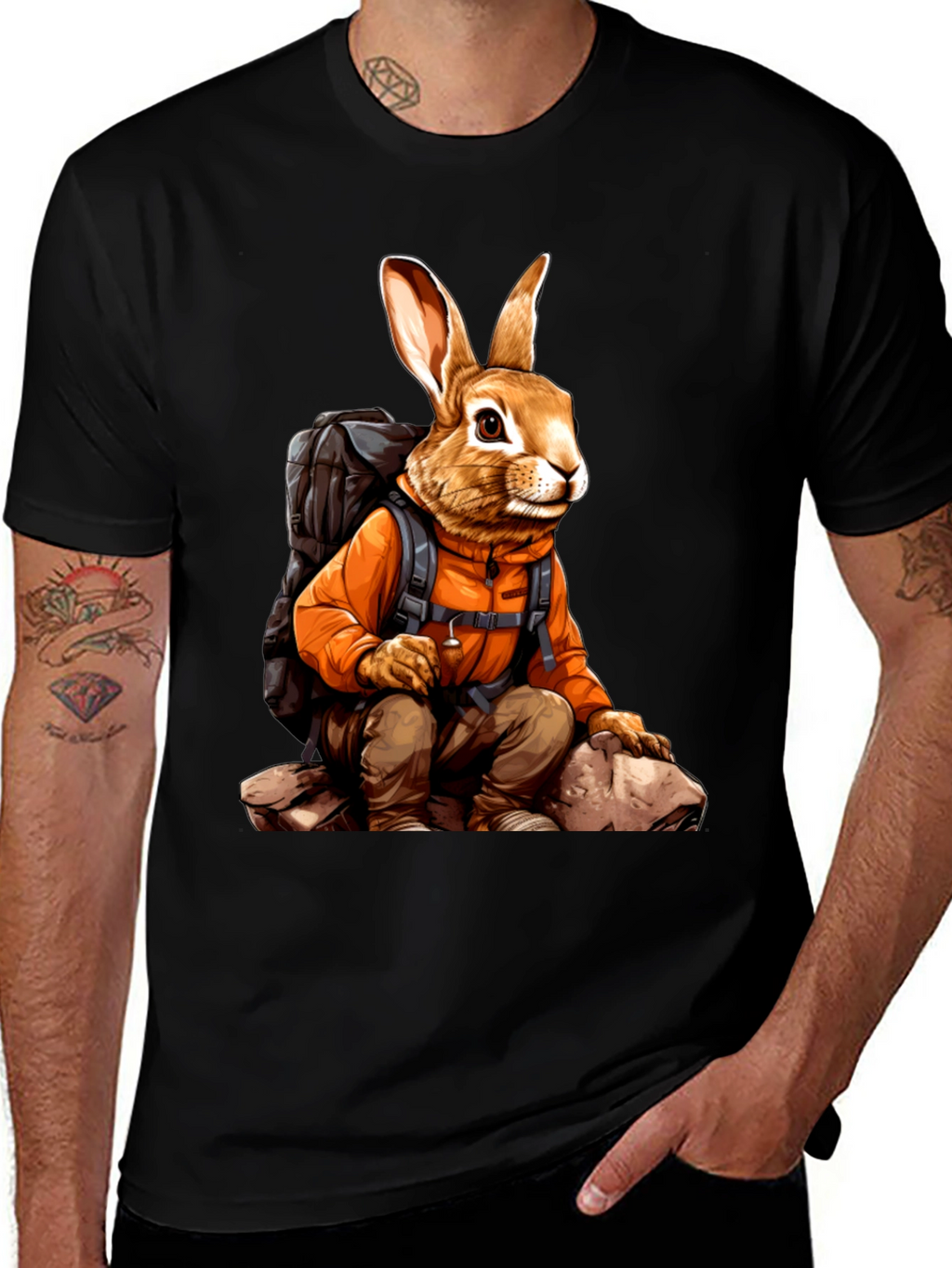 Adventurous Hiking Rabbit Graphic Tee