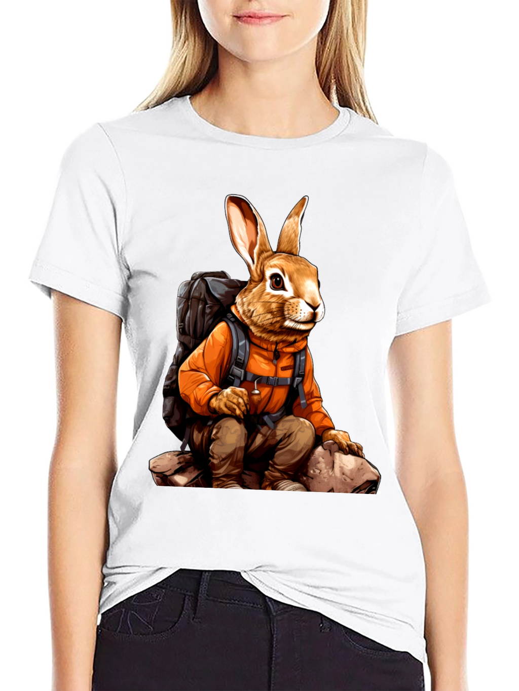 Adventurous Hiking Rabbit Graphic Tee
