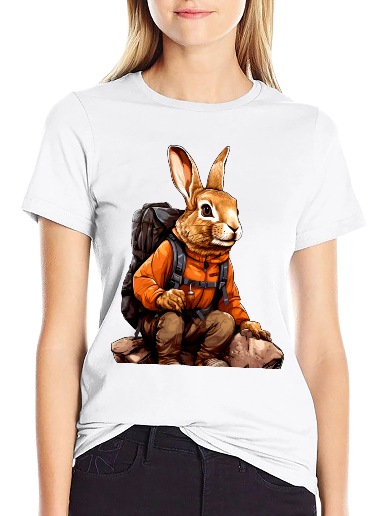 Adventurous Hiking Rabbit Graphic Tee