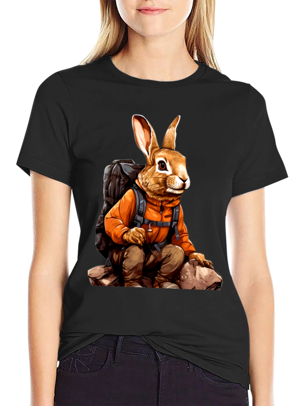 Adventurous Hiking Rabbit Graphic Tee