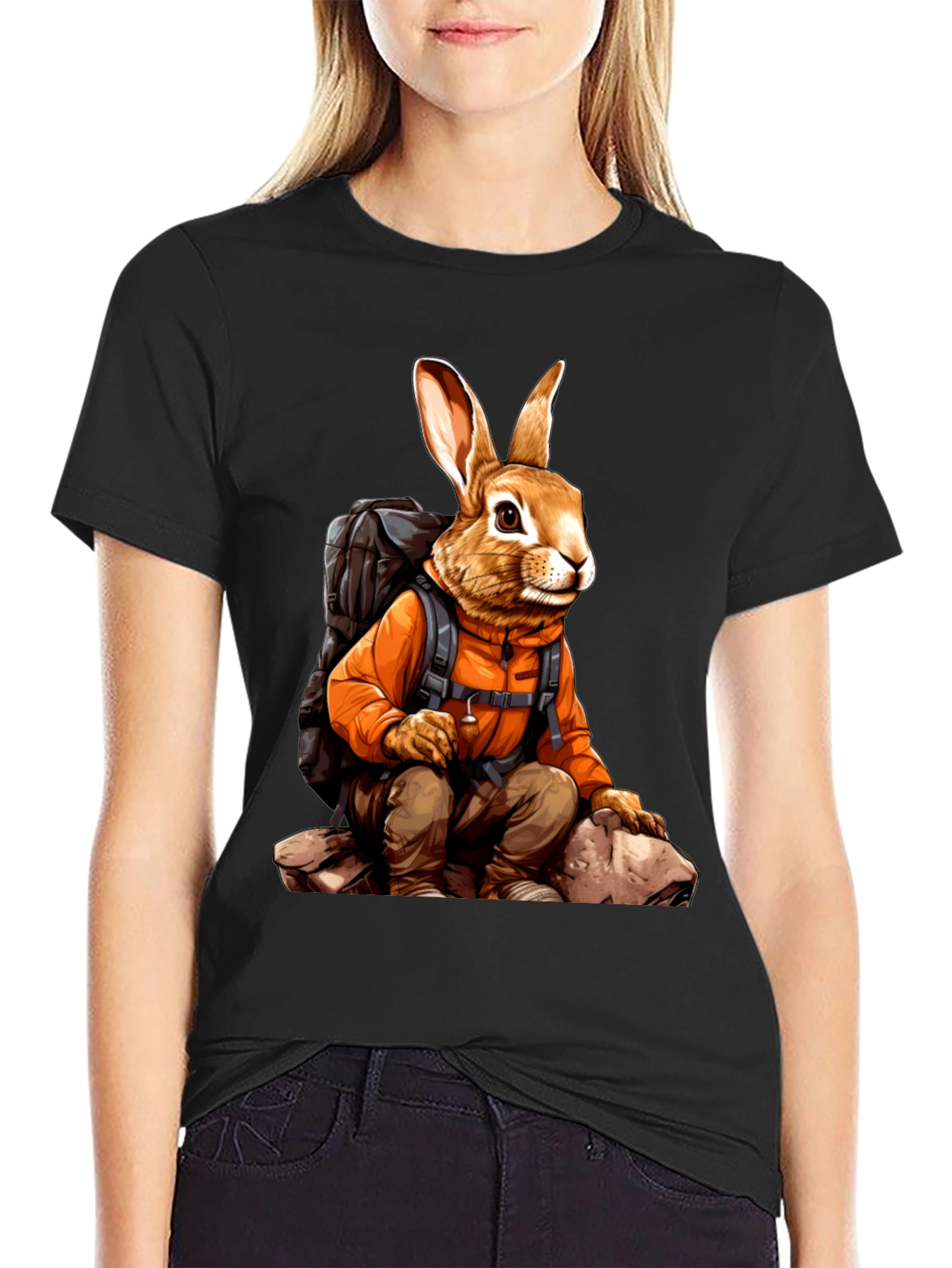Adventurous Hiking Rabbit Graphic Tee