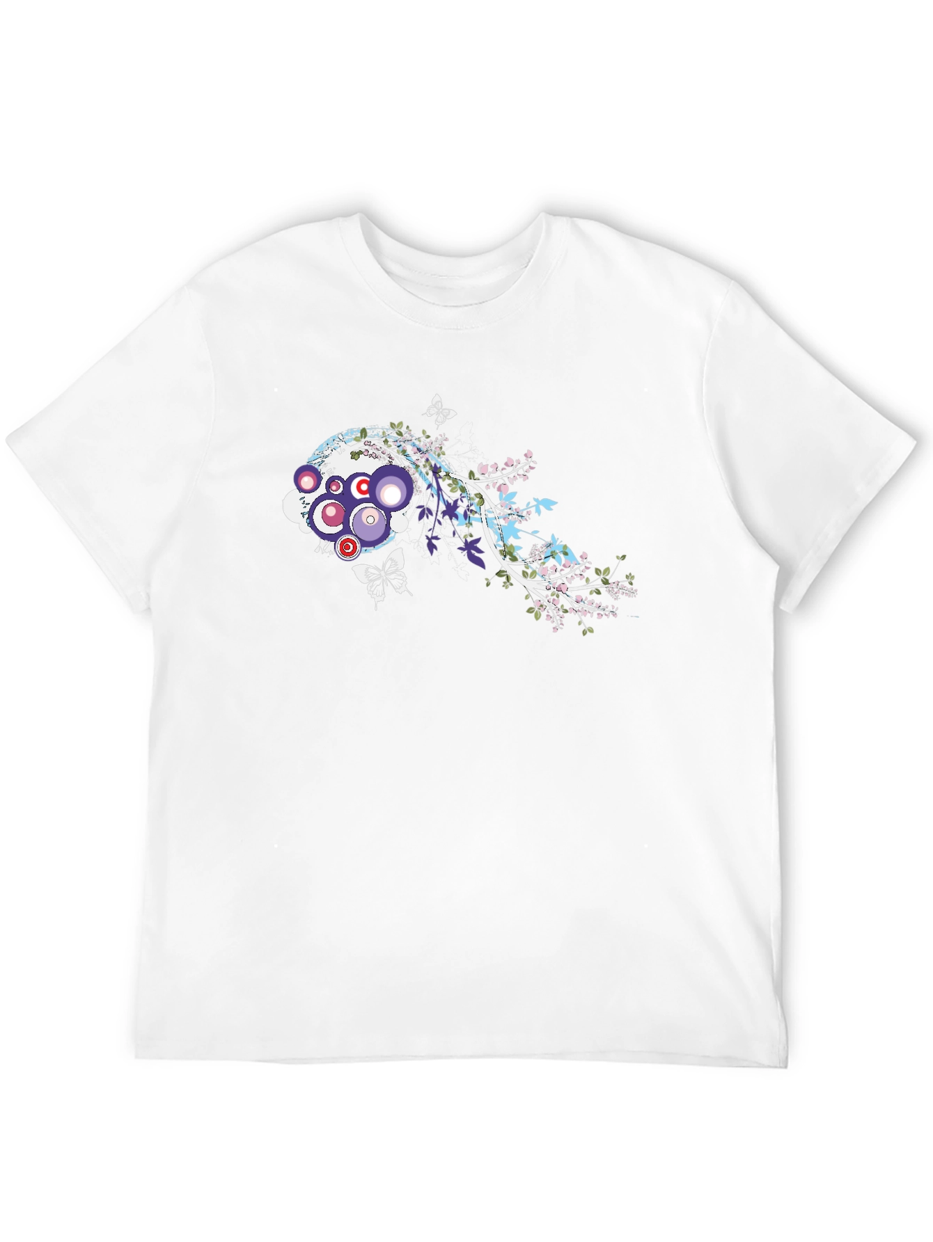 Abstract Floral Butterfly Graphic Black T-Shirt