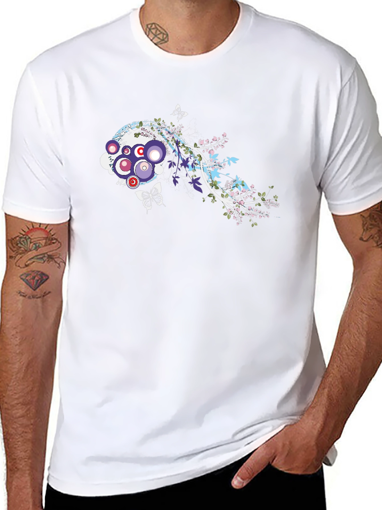 Abstract Floral Butterfly Graphic Black T-Shirt