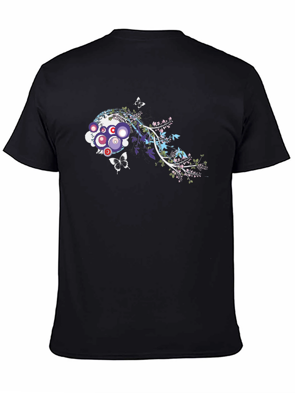 Abstract Floral Butterfly Graphic Black T-Shirt